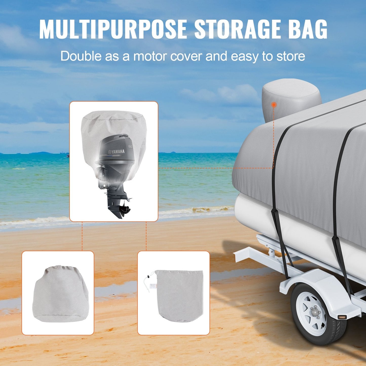 Durable 800D Waterproof Pontoon Boat Cover for 7-7.3 Meter Boats with Bag