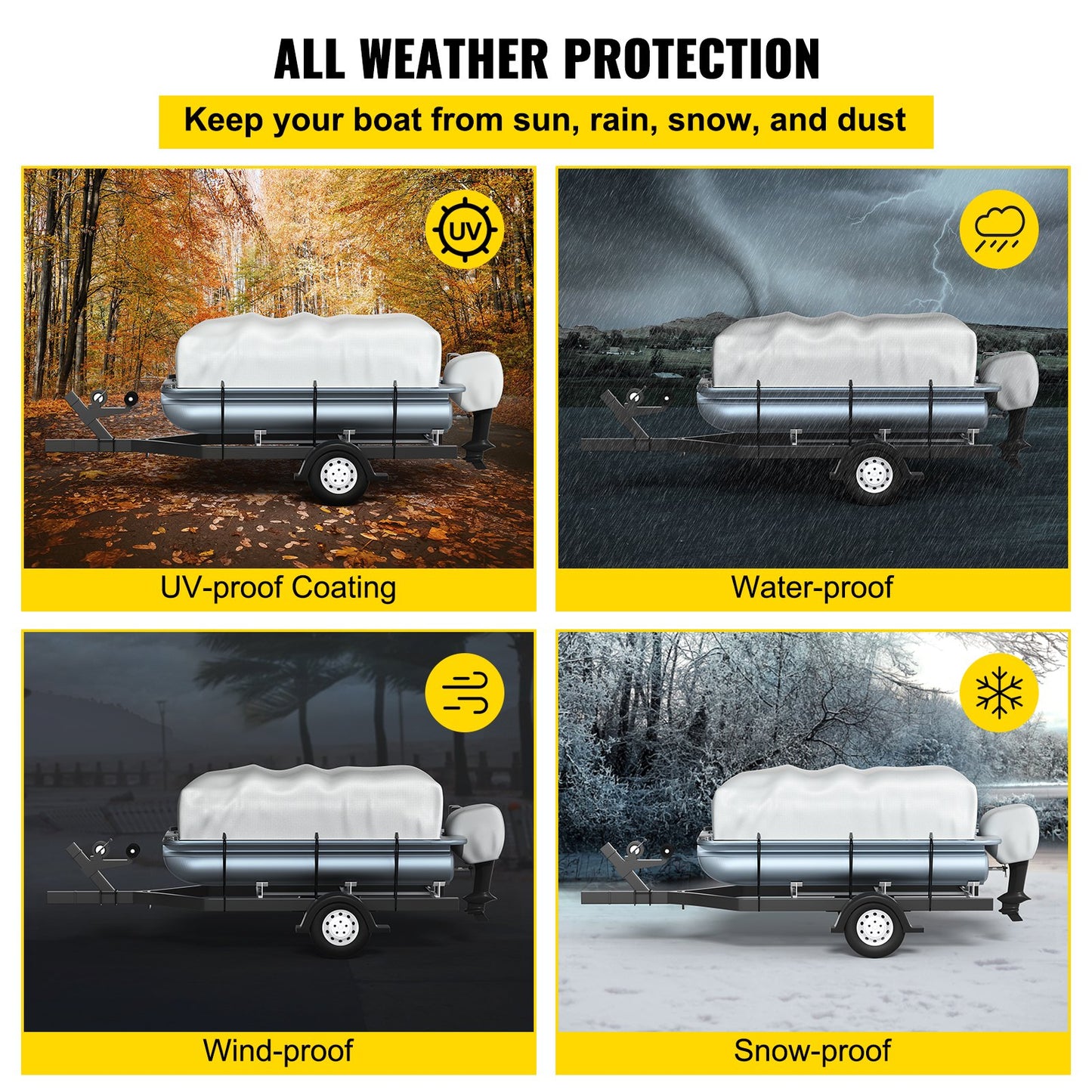 VEVOR Pontoon Boat Cover, Fit for 17\'-20\' Boat, Heavy Duty 600D Marine Grade Oxford