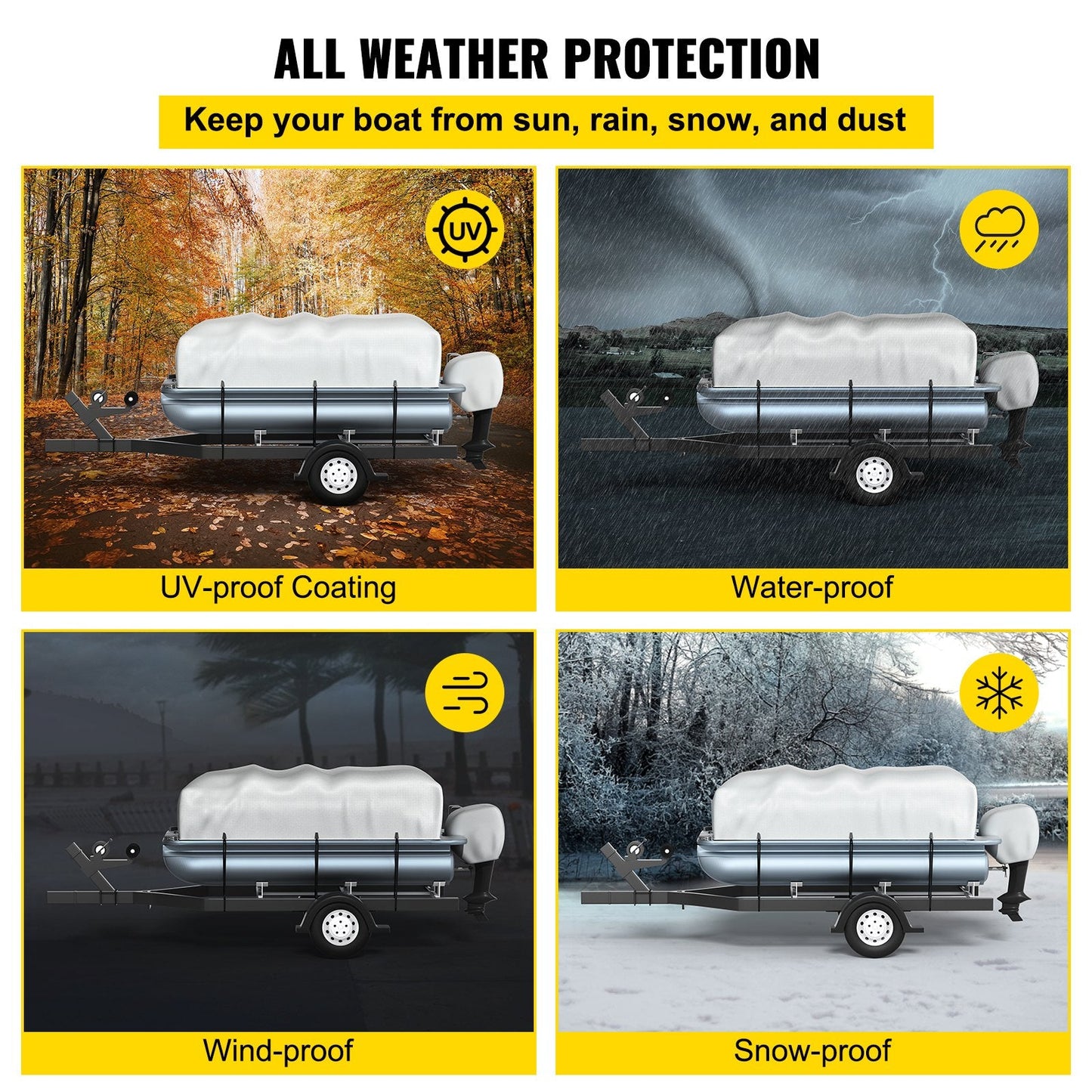 Heavy Duty Marine Pontoon Boat Cover, Fits 5.18-6.1m Boats, 600D Oxford Fabric