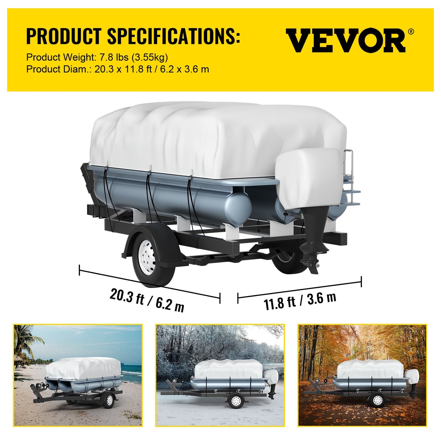VEVOR Pontoon Boat Cover, Fit for 17\'-20\' Boat, Heavy Duty 600D Marine Grade Oxford