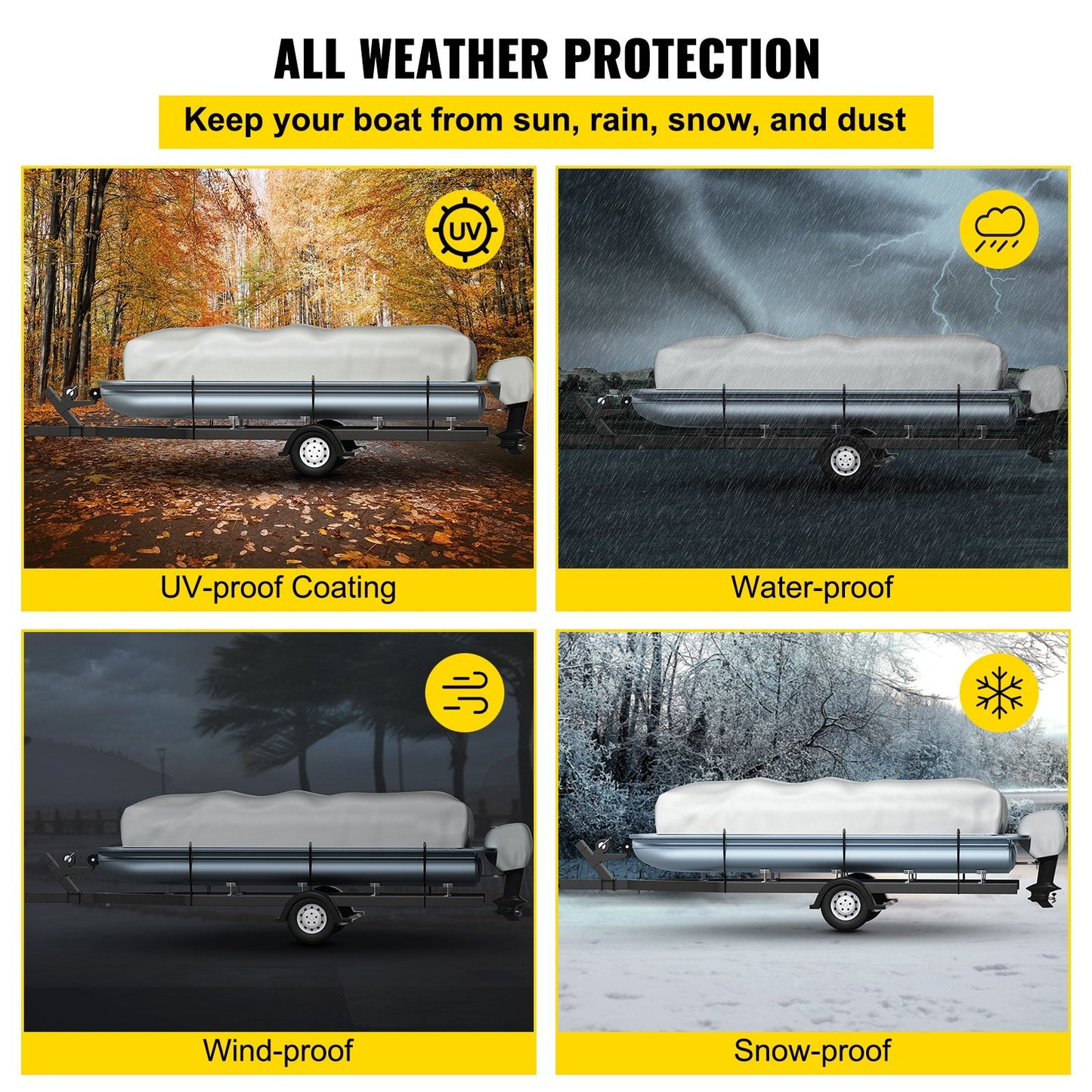 Heavy Duty Marine Pontoon Boat Cover, Fits 7.6m-8.5m Boats, UV & Waterproof