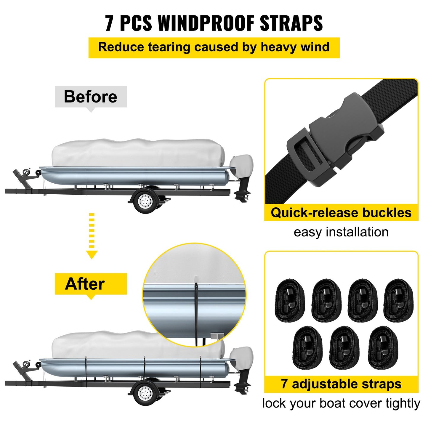 VEVOR Pontoon Boat Cover, Fit for 25\'-28\' Boat, Heavy Duty 600D Marine Grade Oxford