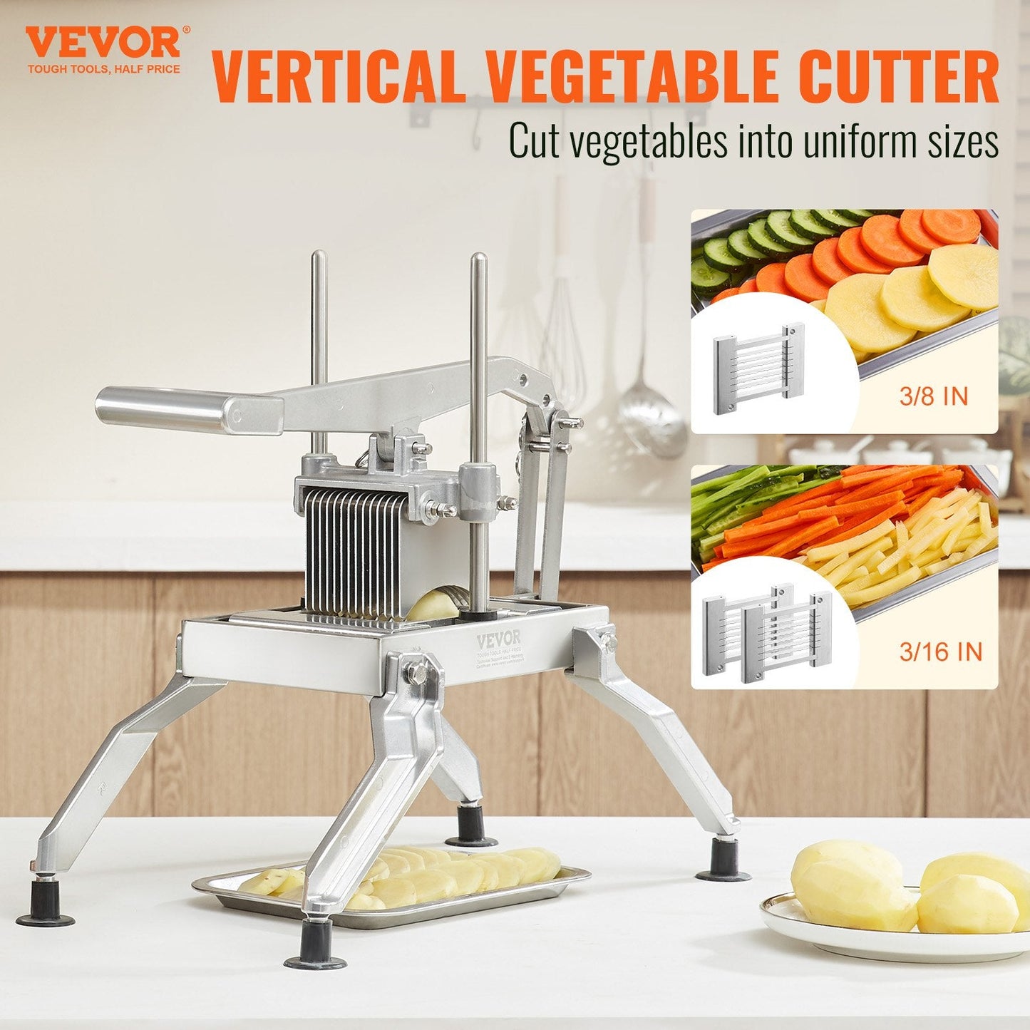 Commercial Stainless Steel Vegetable Slicer, 1cm & 0.5cm Blades, 7kg Manual Cutter