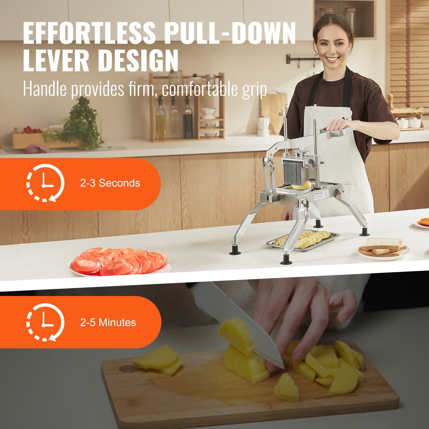 Commercial Stainless Steel Vegetable Slicer, 1cm & 0.5cm Blades, 7kg Manual Cutter