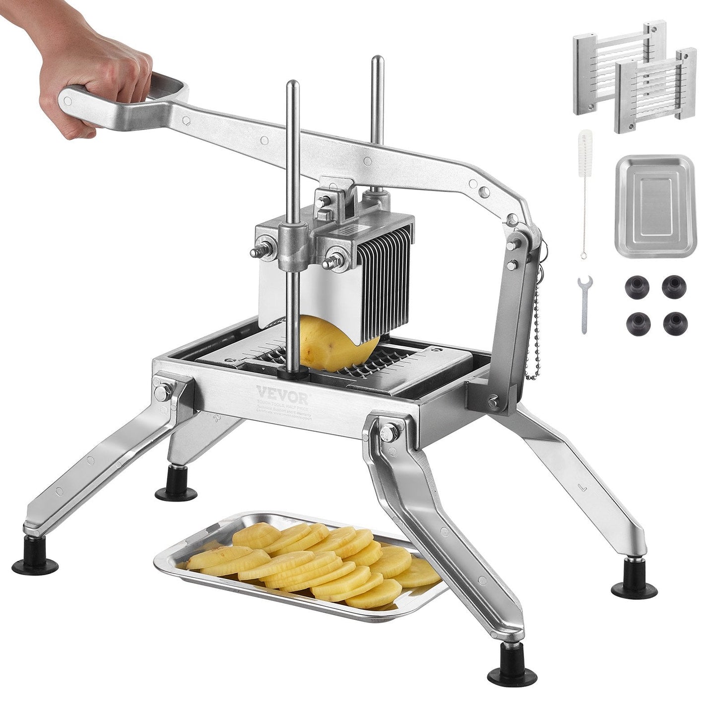 Commercial Stainless Steel Vegetable Slicer, 1cm & 0.5cm Blades, 7kg Manual Cutter