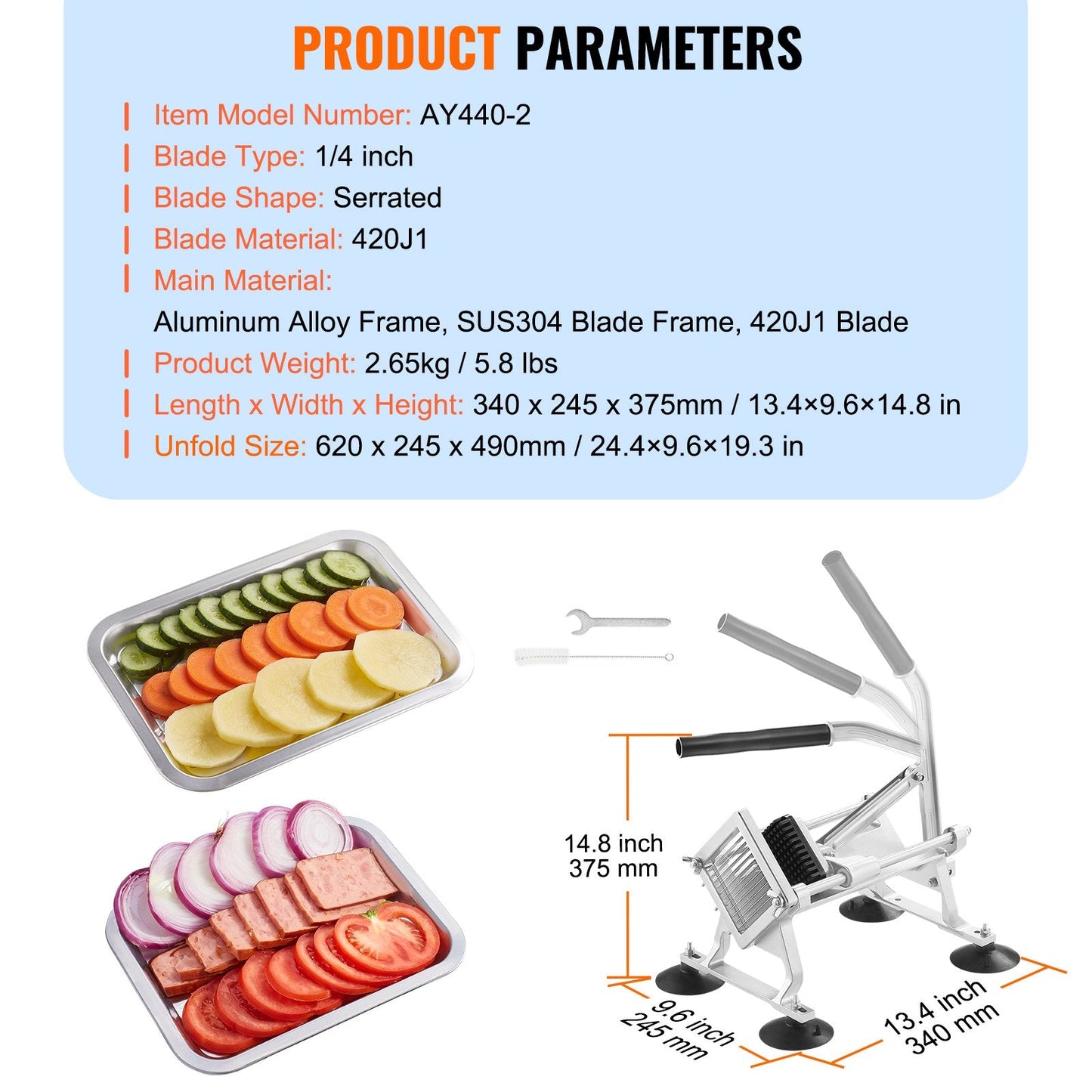 Manual Vegetable and Fruit Slicer, Stainless Steel, 0.64cm Blade, 2.65kg Weight