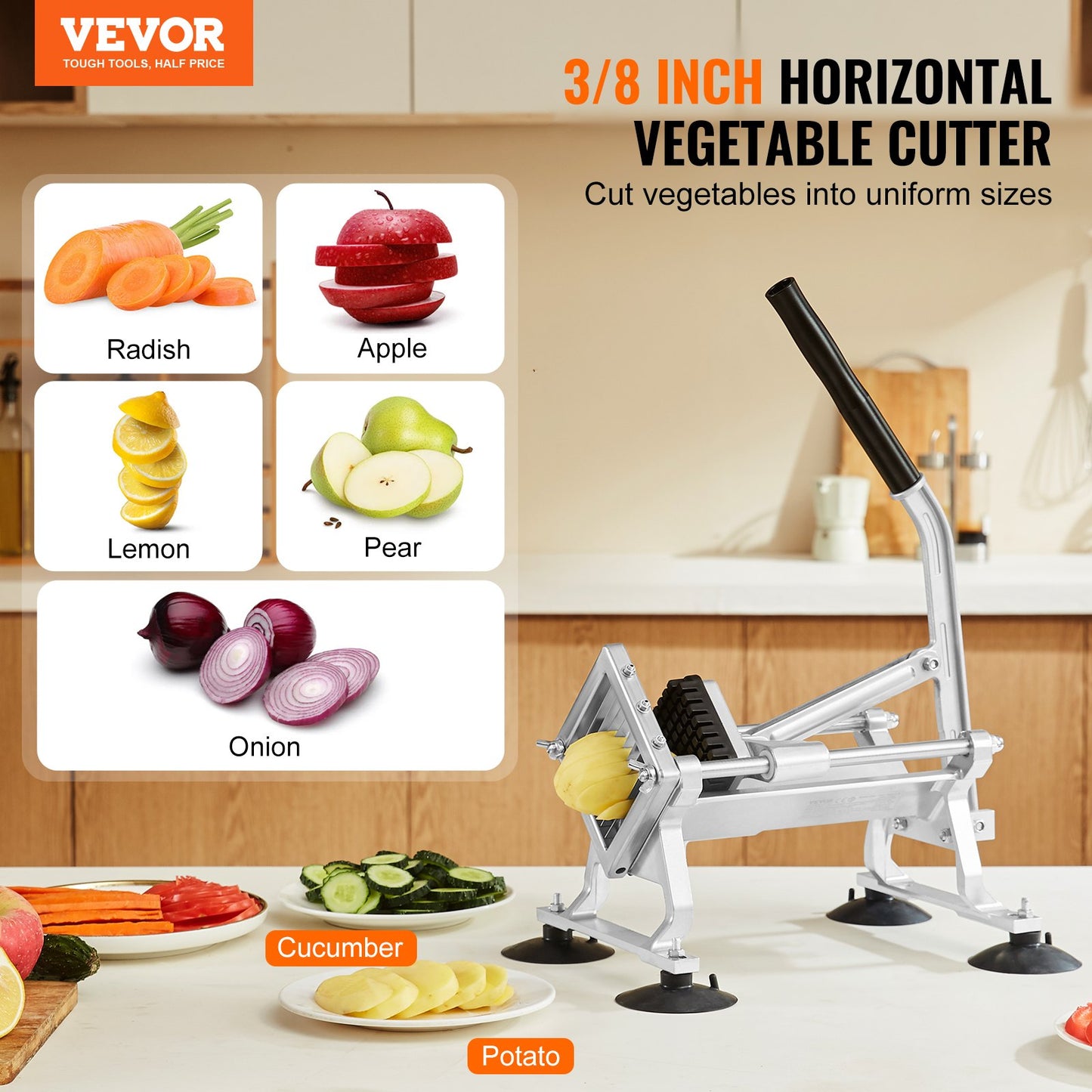 VEVOR Commercial Vegetable Slicer, 3/8 inch Fruit Slicer, Stainless Steel and Aluminum