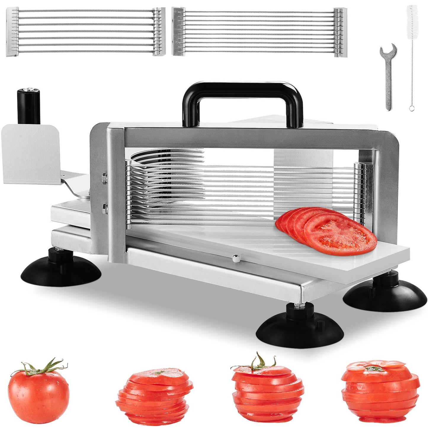 VEVOR Commercial Tomato Slicer, 1/4"+3/8"+3/16" Tomato Cutter Slicer, Stainless