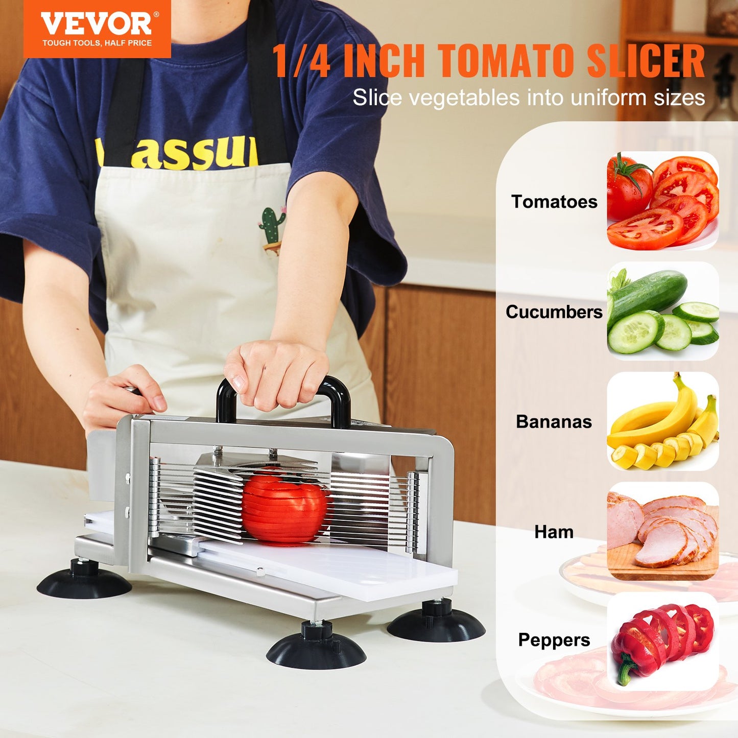 VEVOR Commercial Tomato Slicer, 1/4 inch Tomato Cutter Slicer, Stainless Steel Heavy