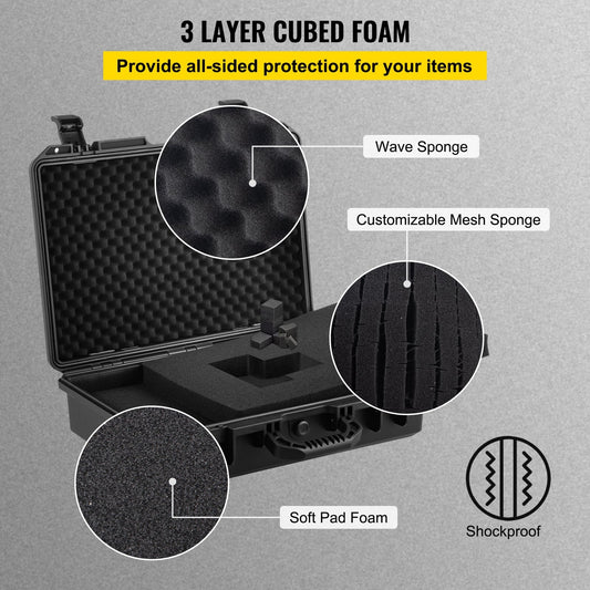Waterproof Hard Case with Foam Insert, 39.6 cm, Secure & Portable, Black