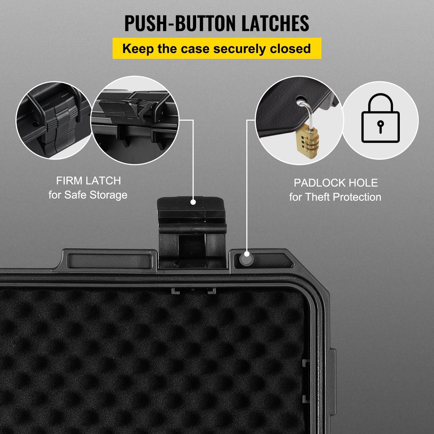 Waterproof Hard Case with Foam Insert, 39.6 cm, Secure & Portable, Black