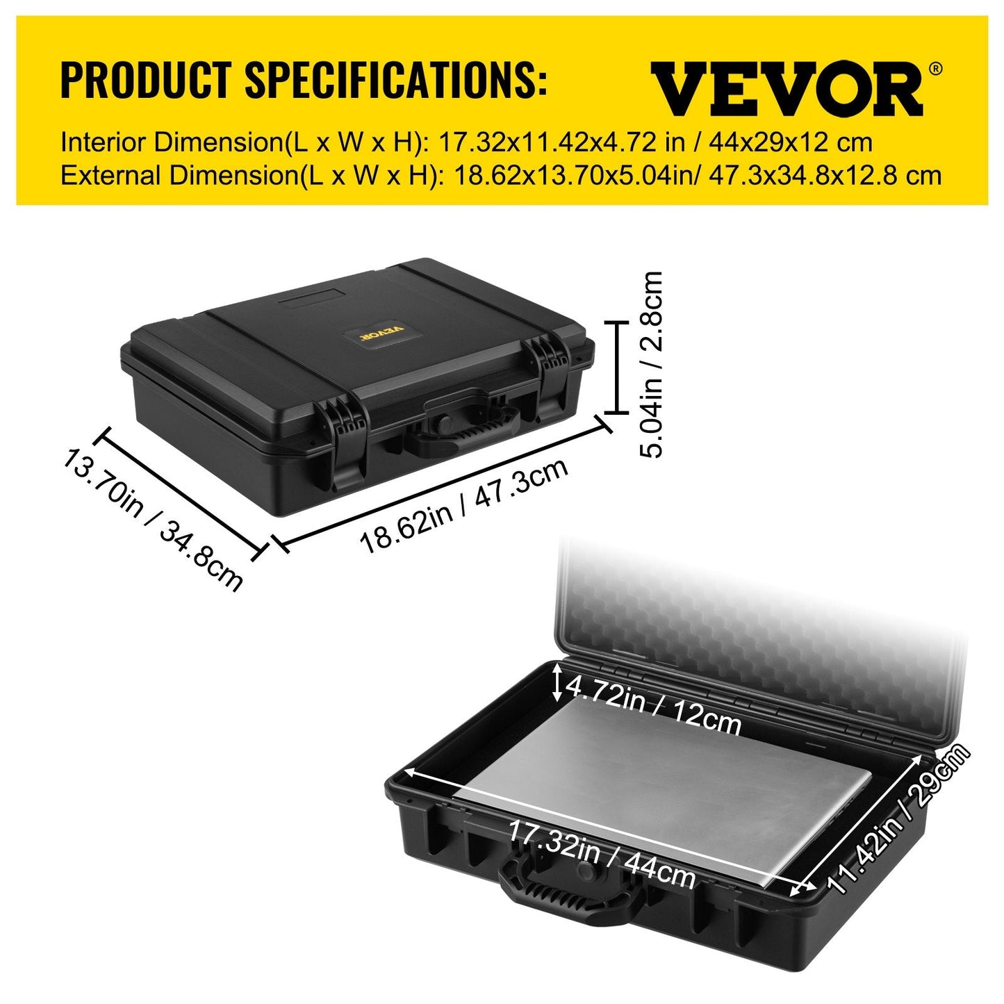 Waterproof Hard Case with Foam Insert, 39.6 cm, Secure & Portable, Black