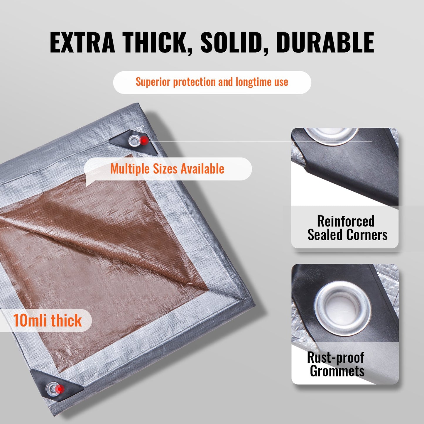 VEVOR Tarp Waterproof Tarpaulin 12 x 20 ft 10Mil Plastic Poly Tear UV Resistant