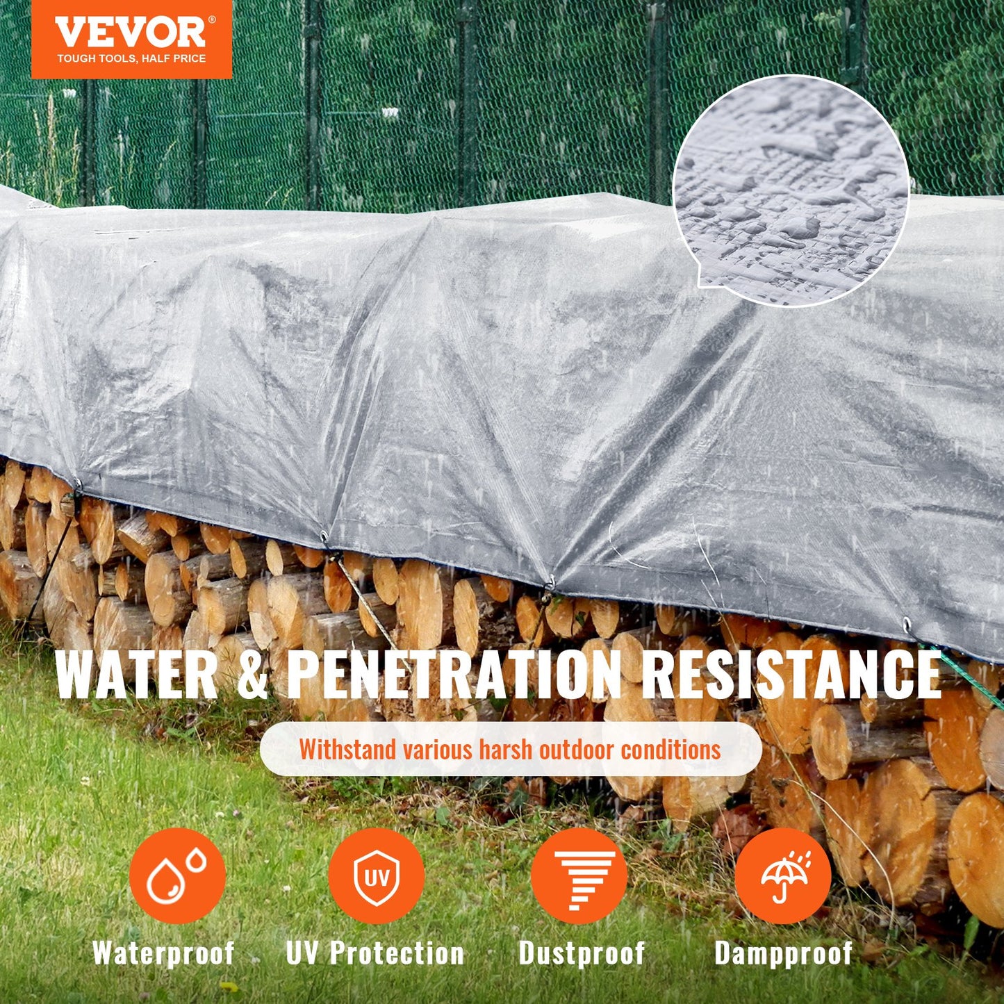VEVOR Tarp Waterproof Tarpaulin 16 x 20 ft 10Mil Plastic Poly Tear UV Resistant