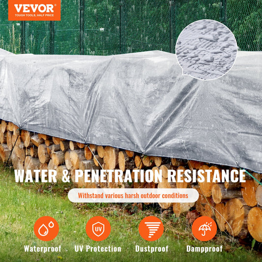 VEVOR Tarp Waterproof Tarpaulin 16 x 20 ft 10Mil Plastic Poly Tear UV Resistant