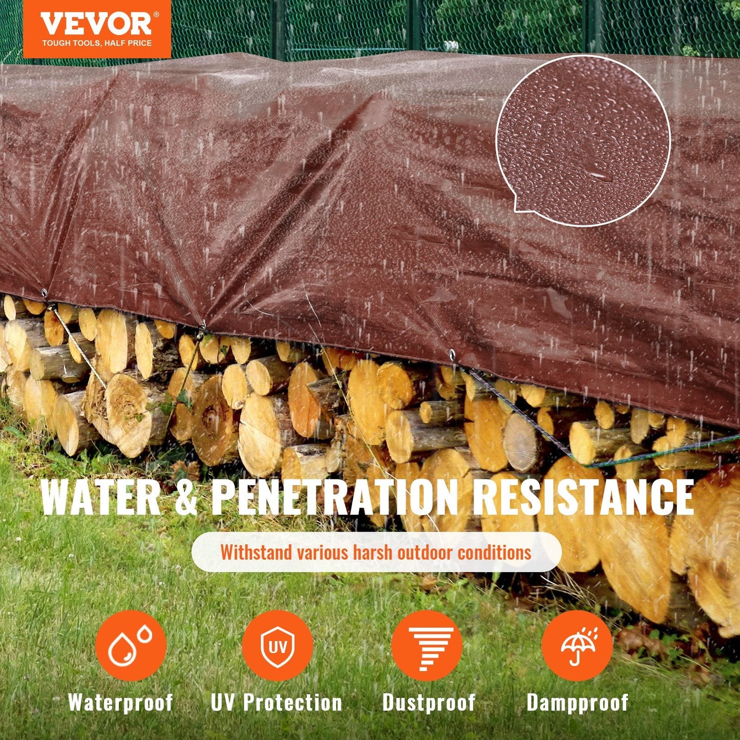 Heavy-Duty 3x3.6m Waterproof Tarpaulin, UV Resistant, Multi-Purpose Brown Cover
