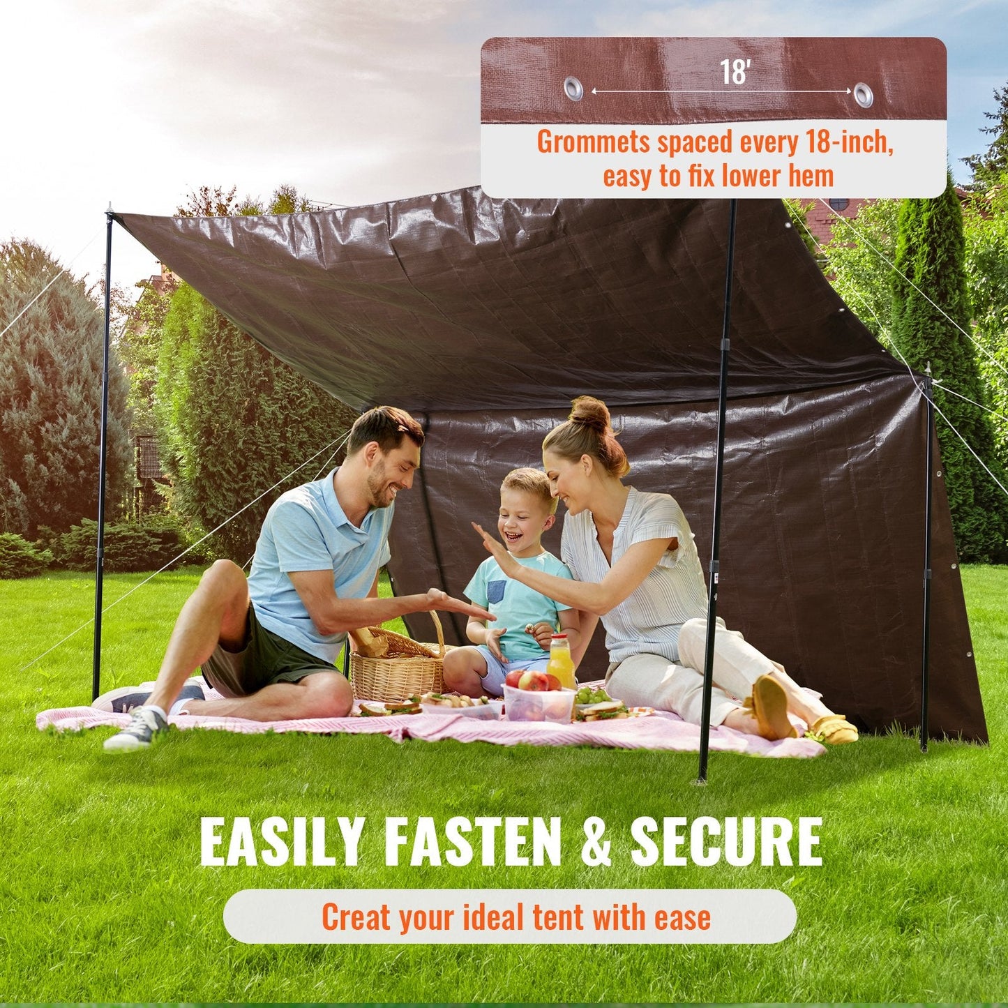 Heavy-Duty 3x3.6m Waterproof Tarpaulin, UV Resistant, Multi-Purpose Brown Cover