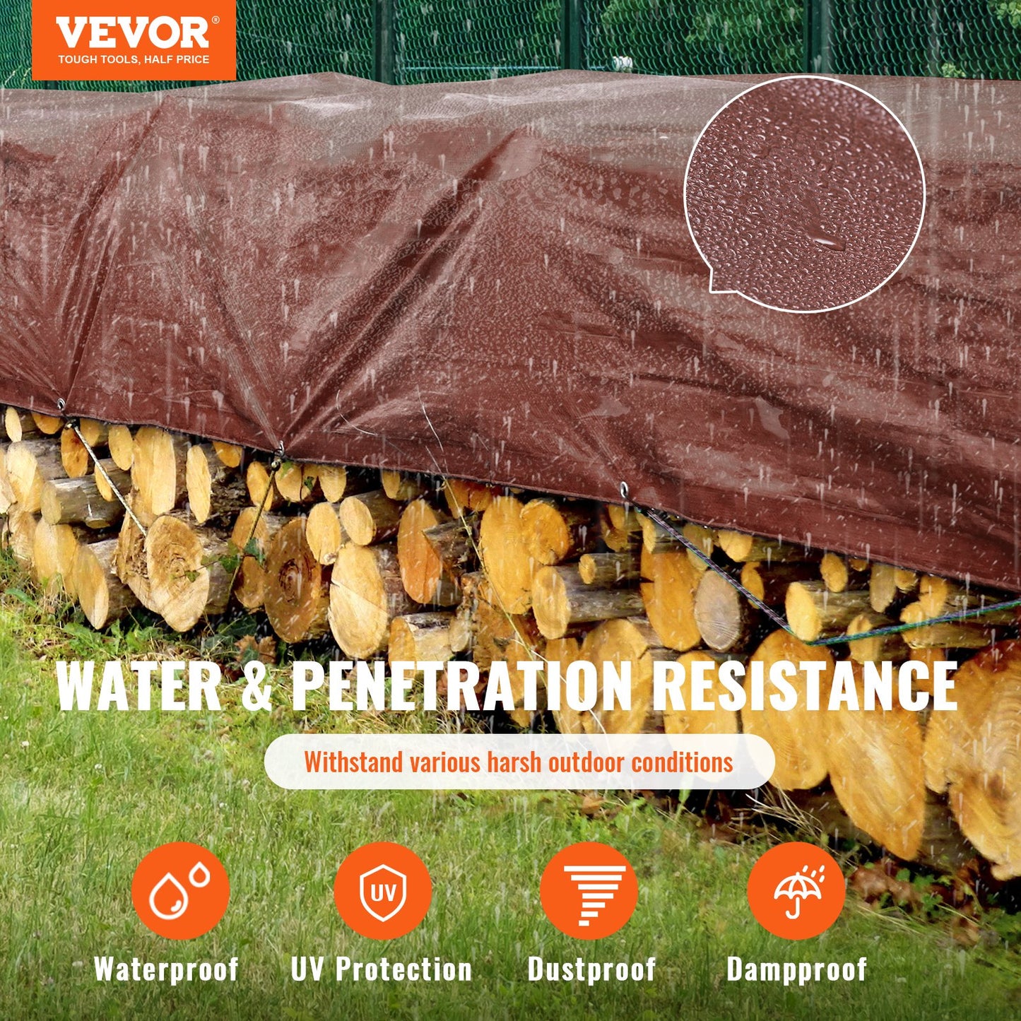 VEVOR Tarp Waterproof Tarpaulin 20 x 40 ft 16Mil Plastic Poly Tear UV Resistant