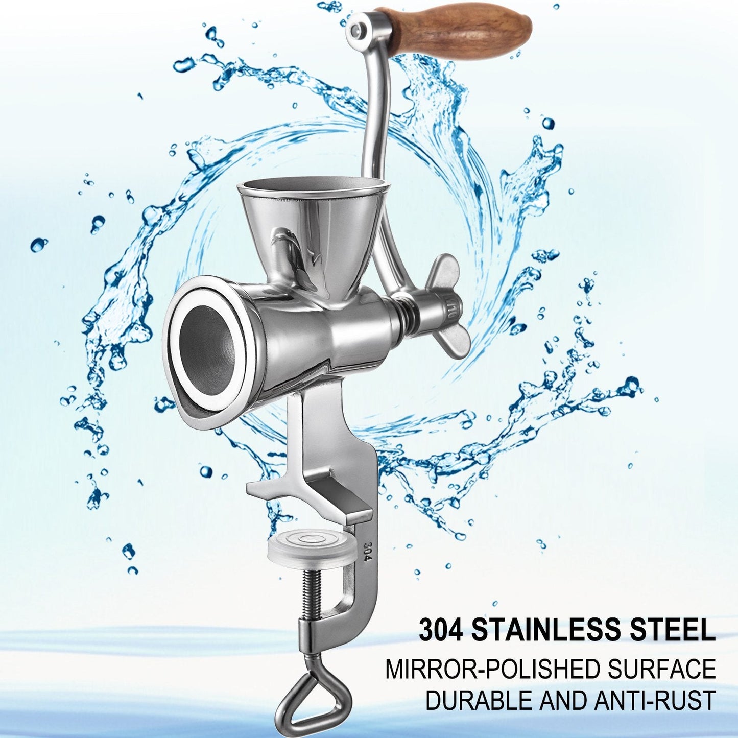 Stainless Steel Hand Crank Grain Mill with Table Clamp, 1.2 kg, 0.04 m Thick