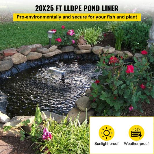 VEVOR LLDPE Pond Liner 20x25 ft, Pond Liner 20 Mil, Fish Pond Liners for Waterfall,