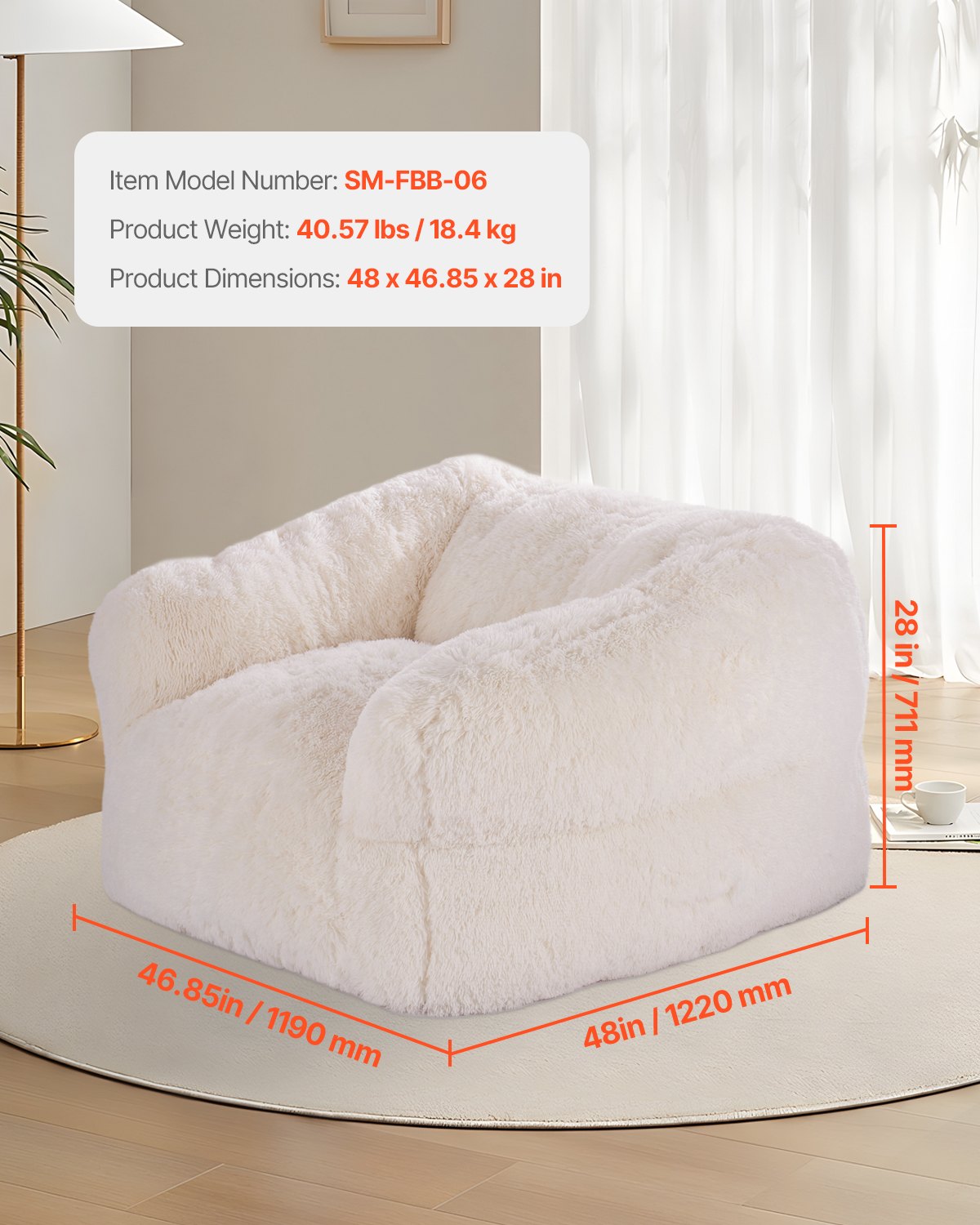 VEVOR Bean Bag Chair BeanBag Sofa Chair with Armrests for Adults Plush Beige