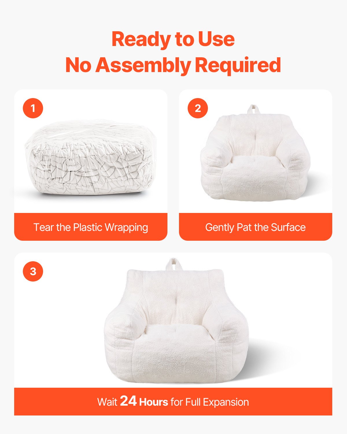VEVOR 91 cm Bean Bag Chair with Soft Armrests and Storage Pocket White
