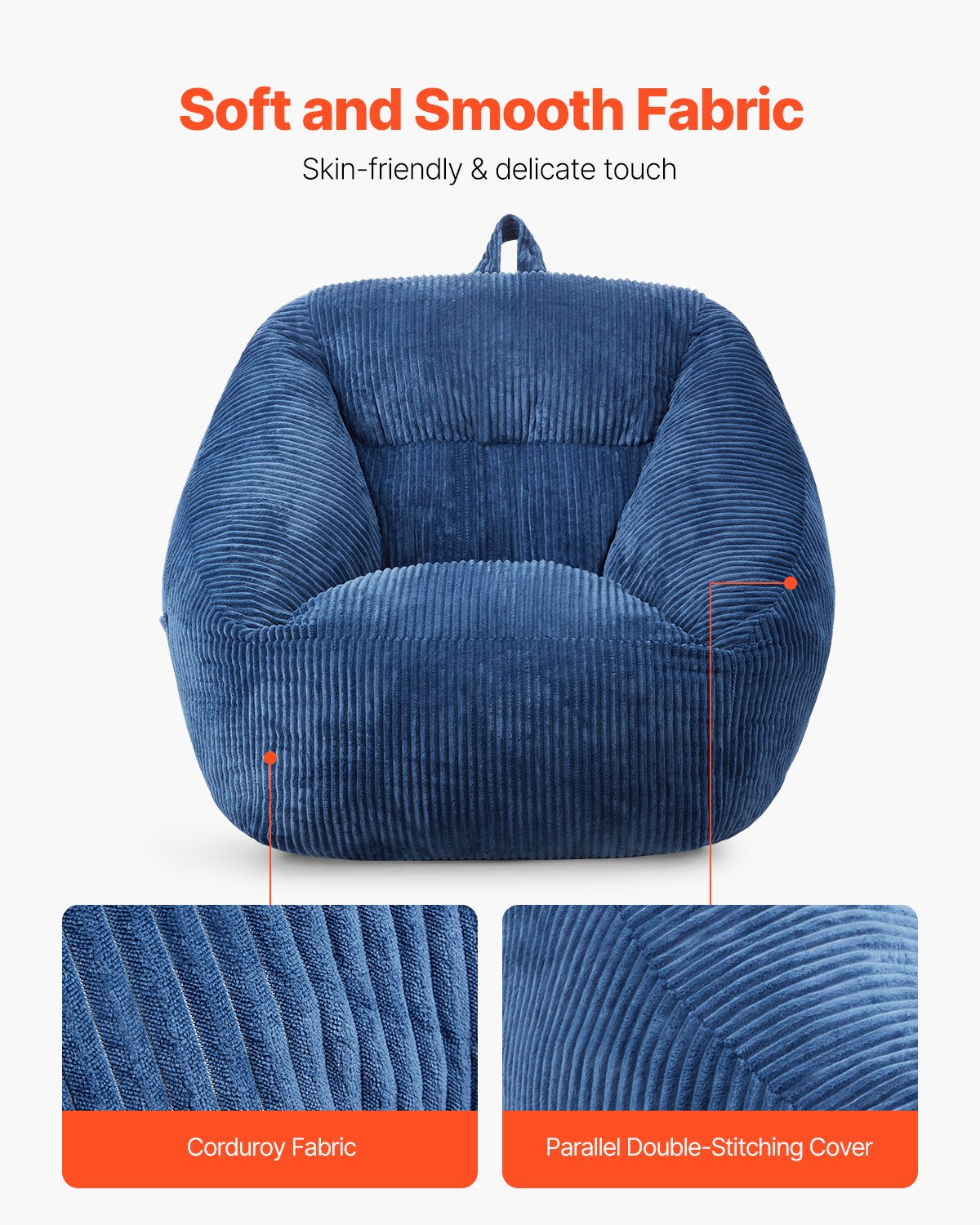 VEVOR 91 cm Bean Bag Chair with Soft Armrests and Storage Pocket Blue
