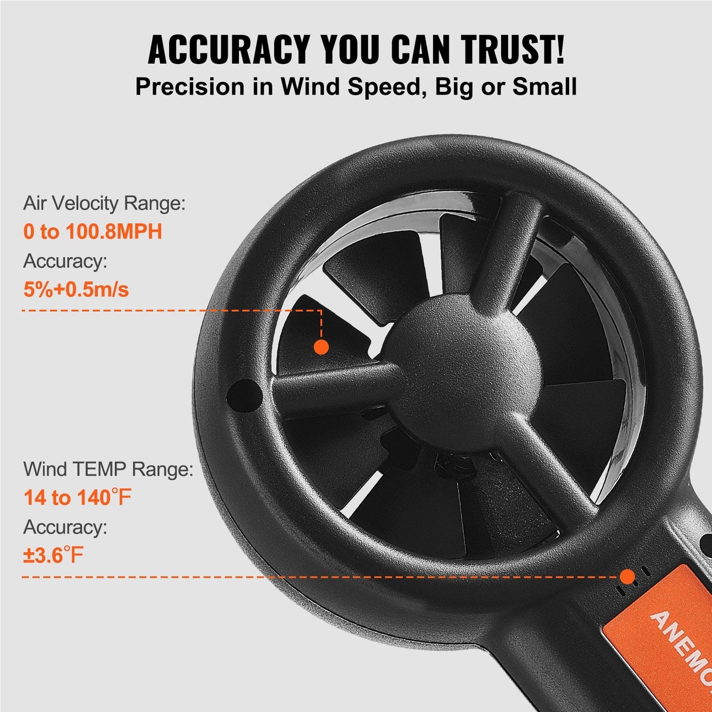 Split Handheld Anemometer, Measures Wind Speed, Temp & Air Flow, 0.34 kg