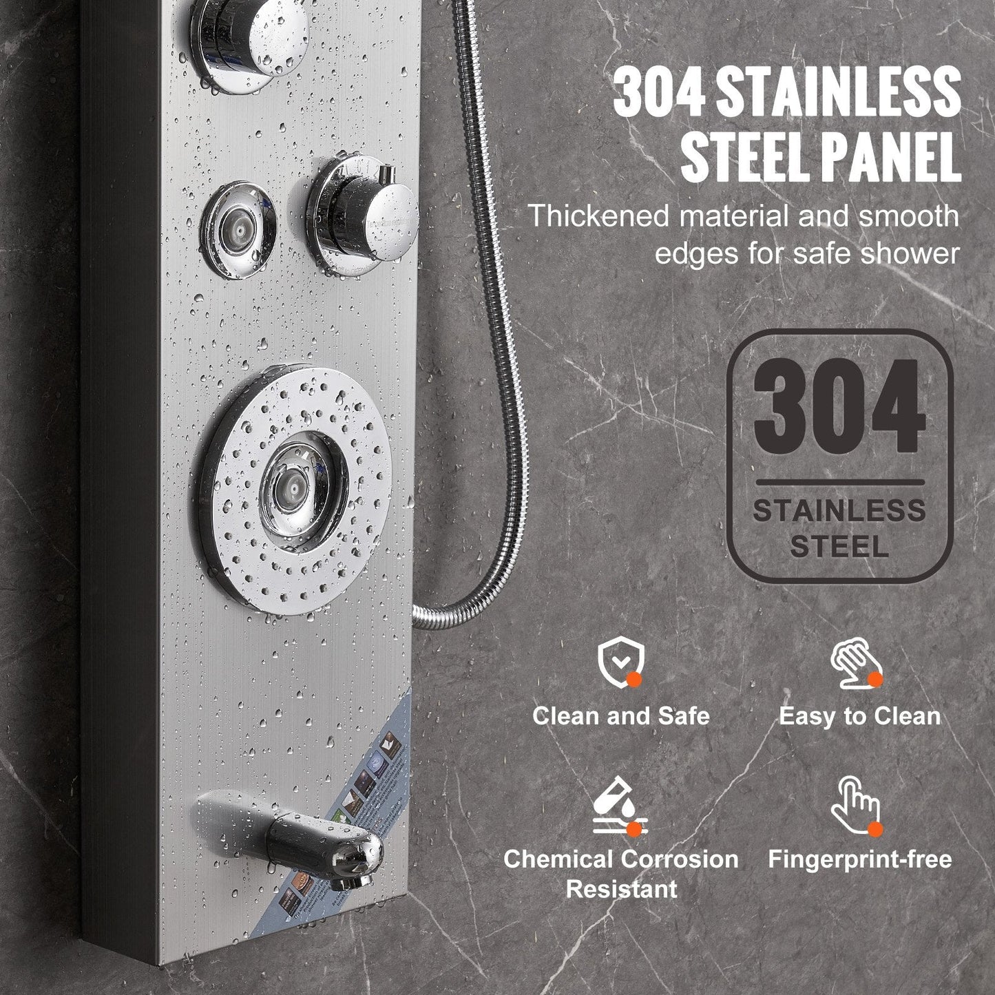 Stainless Steel Shower Panel with LED, 6 Modes, Massage Jets & Handheld Head