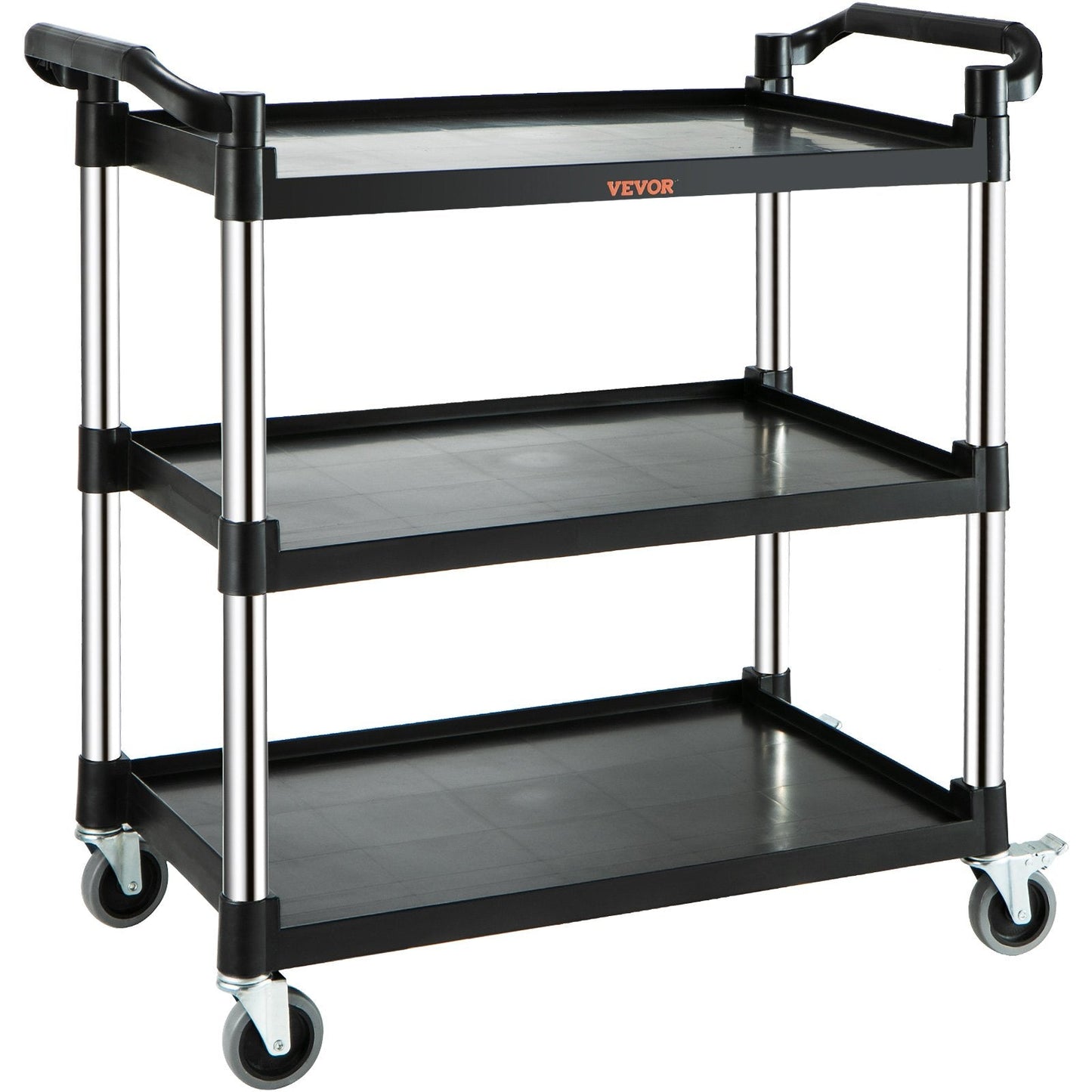 3-Tier Black Utility Cart with Wheels, 100 kg Capacity, 1 Meter Height