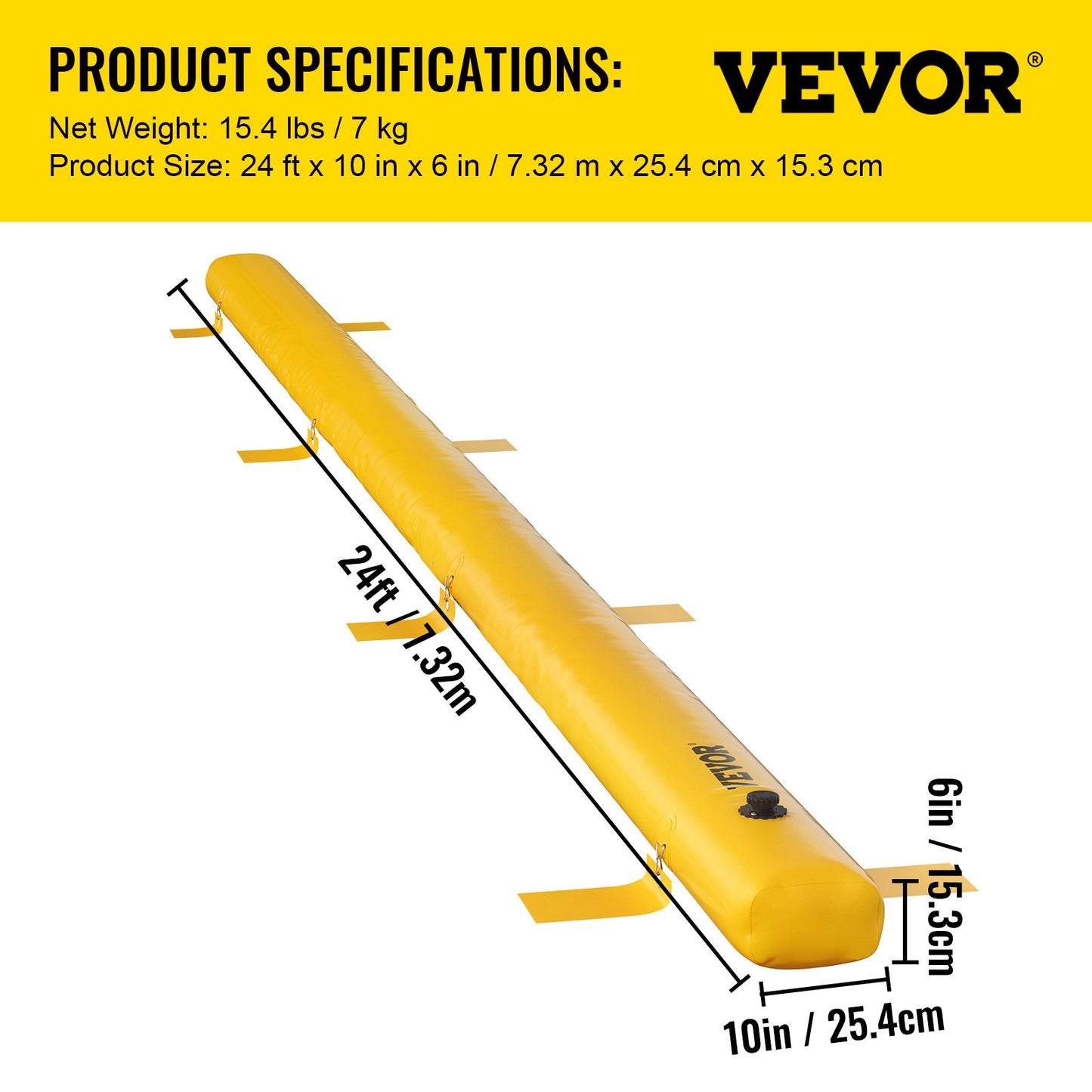 VEVOR Flood Barrier, 24 ft Length x 6 in Height Sandbag Alternative, Water Barrier