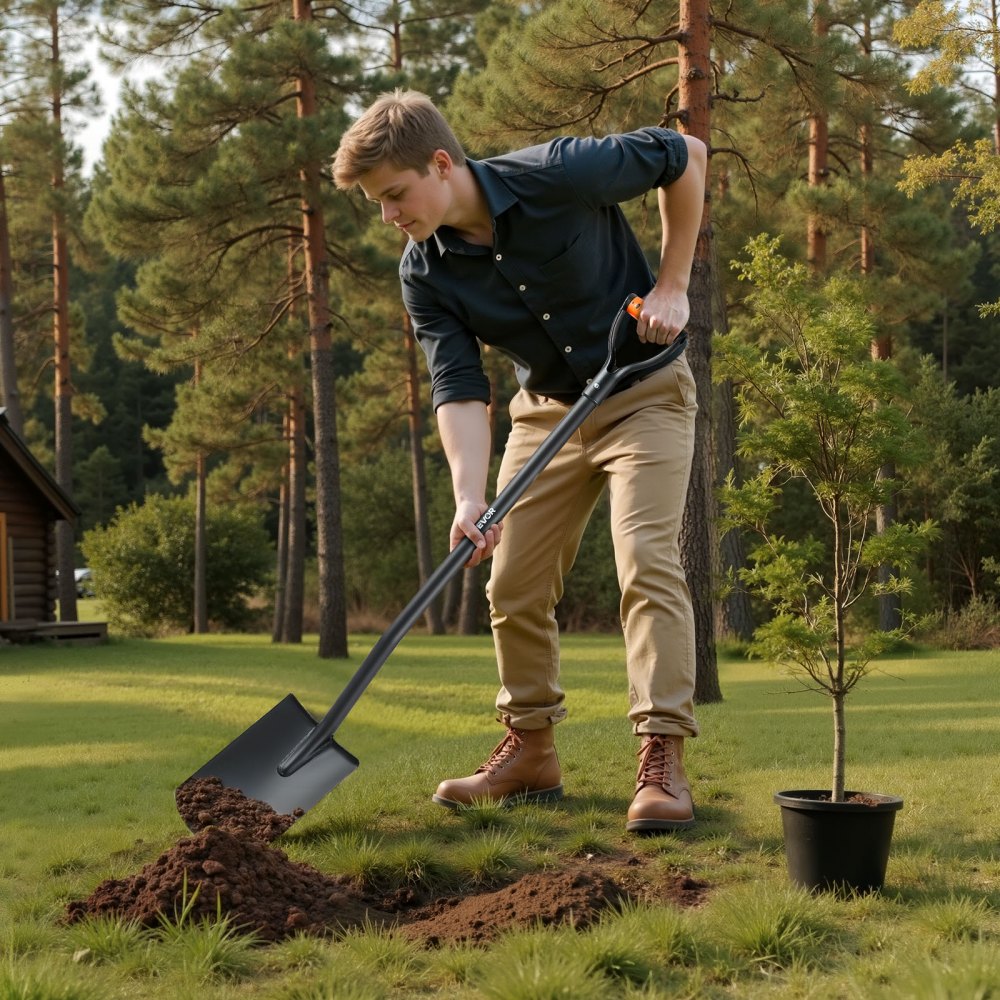 Square Shovel Flat Shovel 122 cm with D-Handle for Gardening & Digging