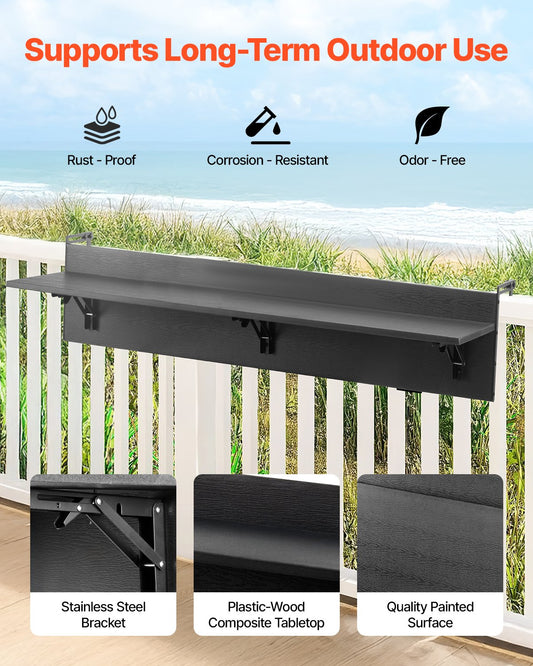 VEVOR Balcony Hanging Table 12 x 48 in Patio Railing Bar Table Foldable