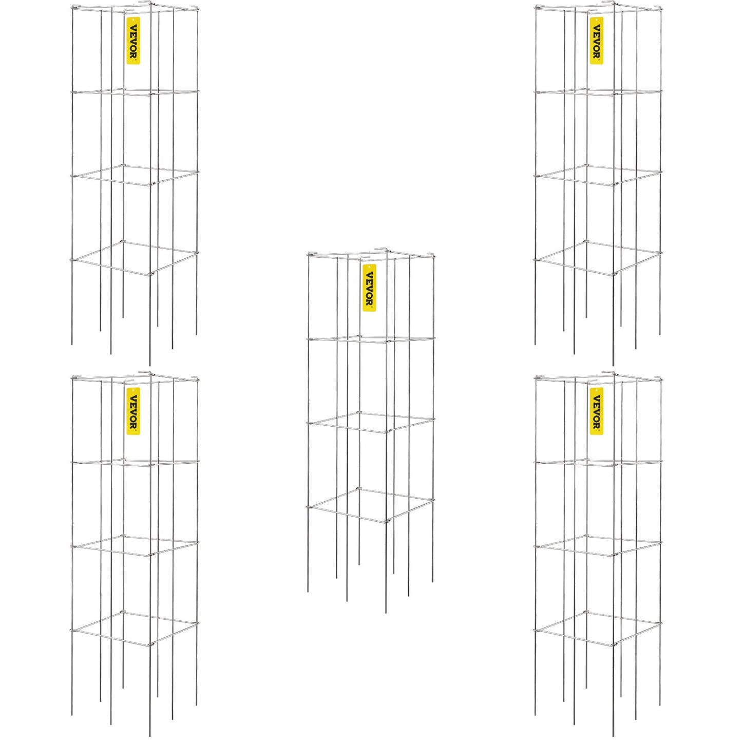 VEVOR Tomato Cages, 30 x 30 x 117 cm, 5 Packs Square Plant Support Cages, Silver