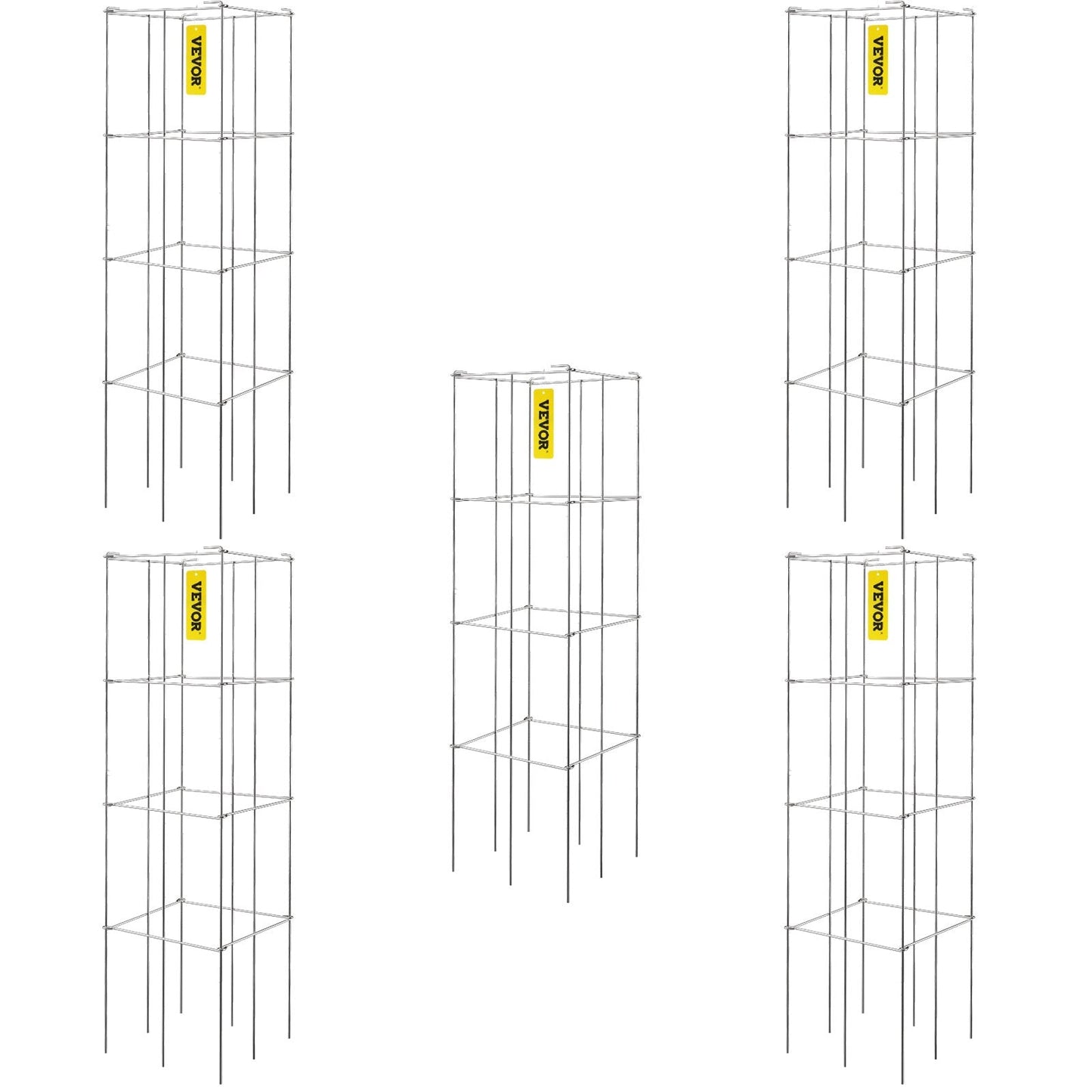 Square Plant Support Cages, 5-Pack, 30x30x117 cm, Silver, PVC-Coated Steel