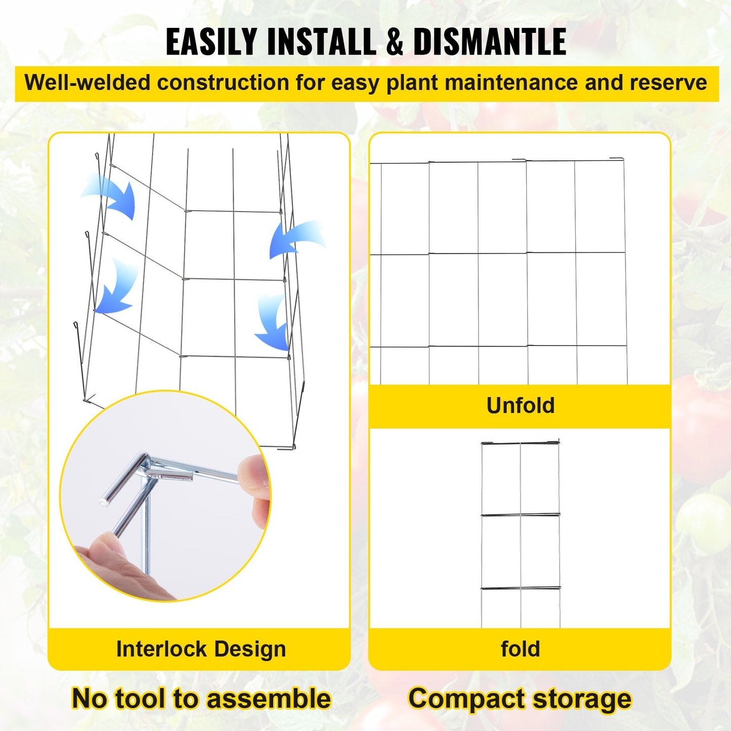 Garden Plant Support Cages, 10-Pack, Steel, 1.17 M for Climbing Plants