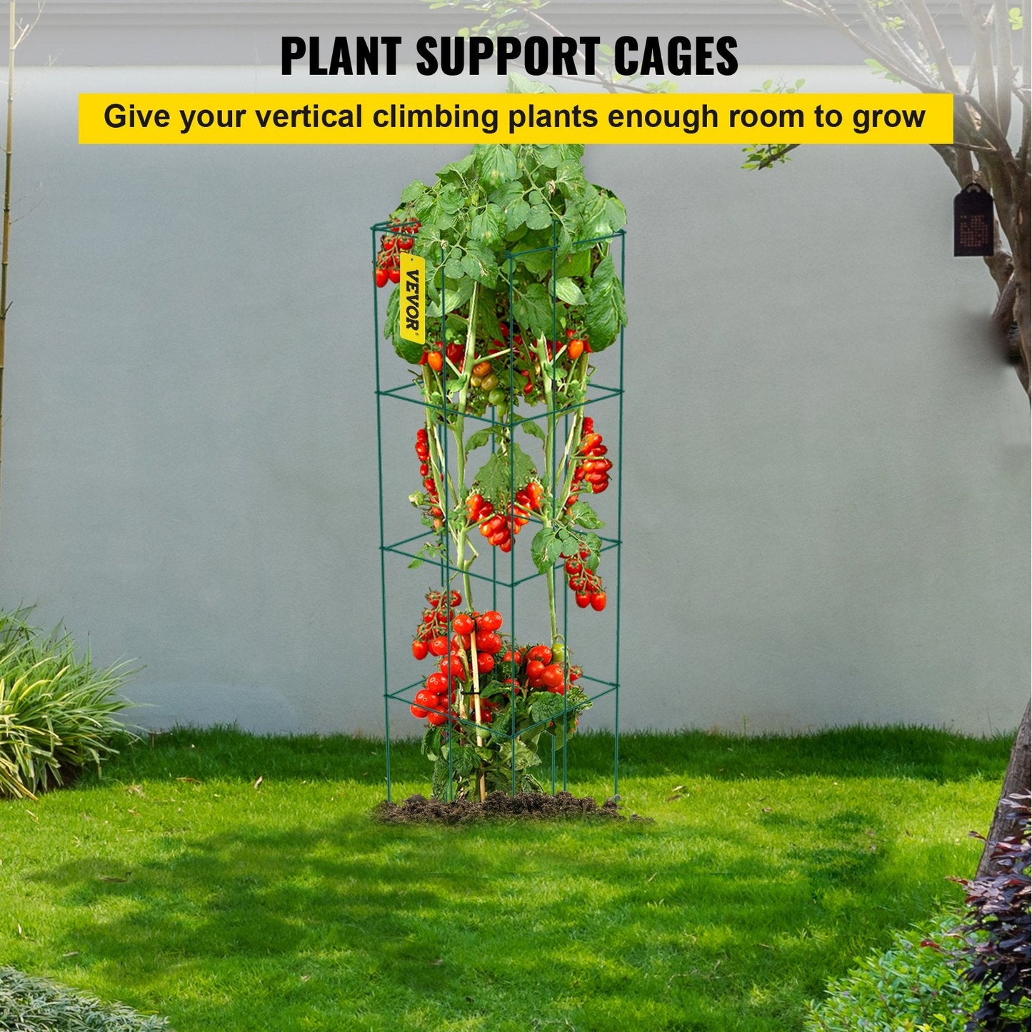 Pack of 5 Green Steel Tomato Cages, 0.3 x 0.3 x 1.17 m Plant Supports