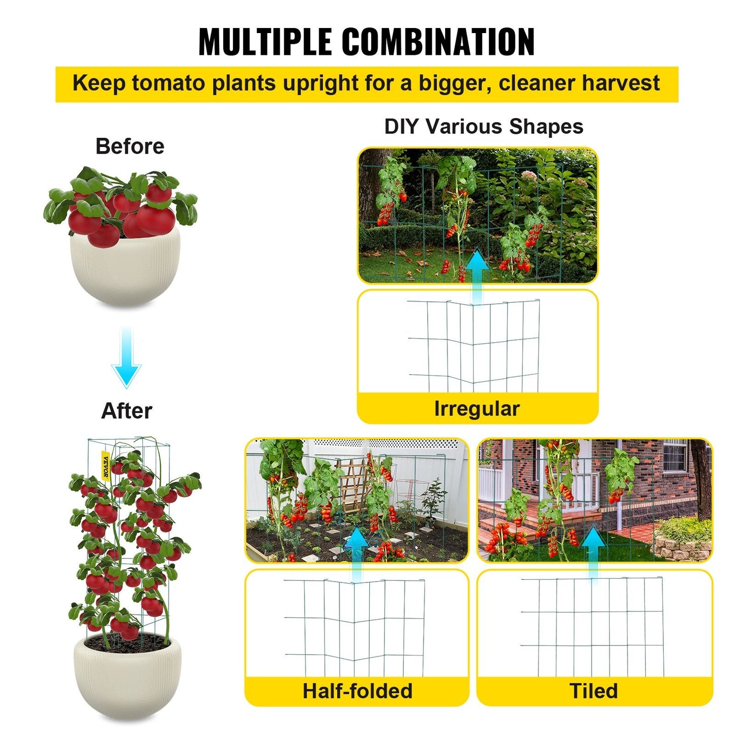 Pack of 5 Green Steel Tomato Cages, 0.3 x 0.3 x 1.17 m Plant Supports