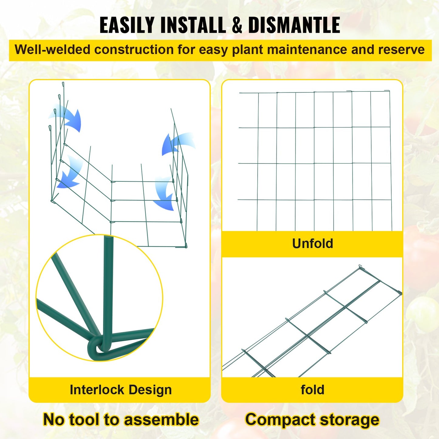 VEVOR Tomato Cages, 30 x 30 x 117 cm, 5 Packs Square Plant Support Cages, Green