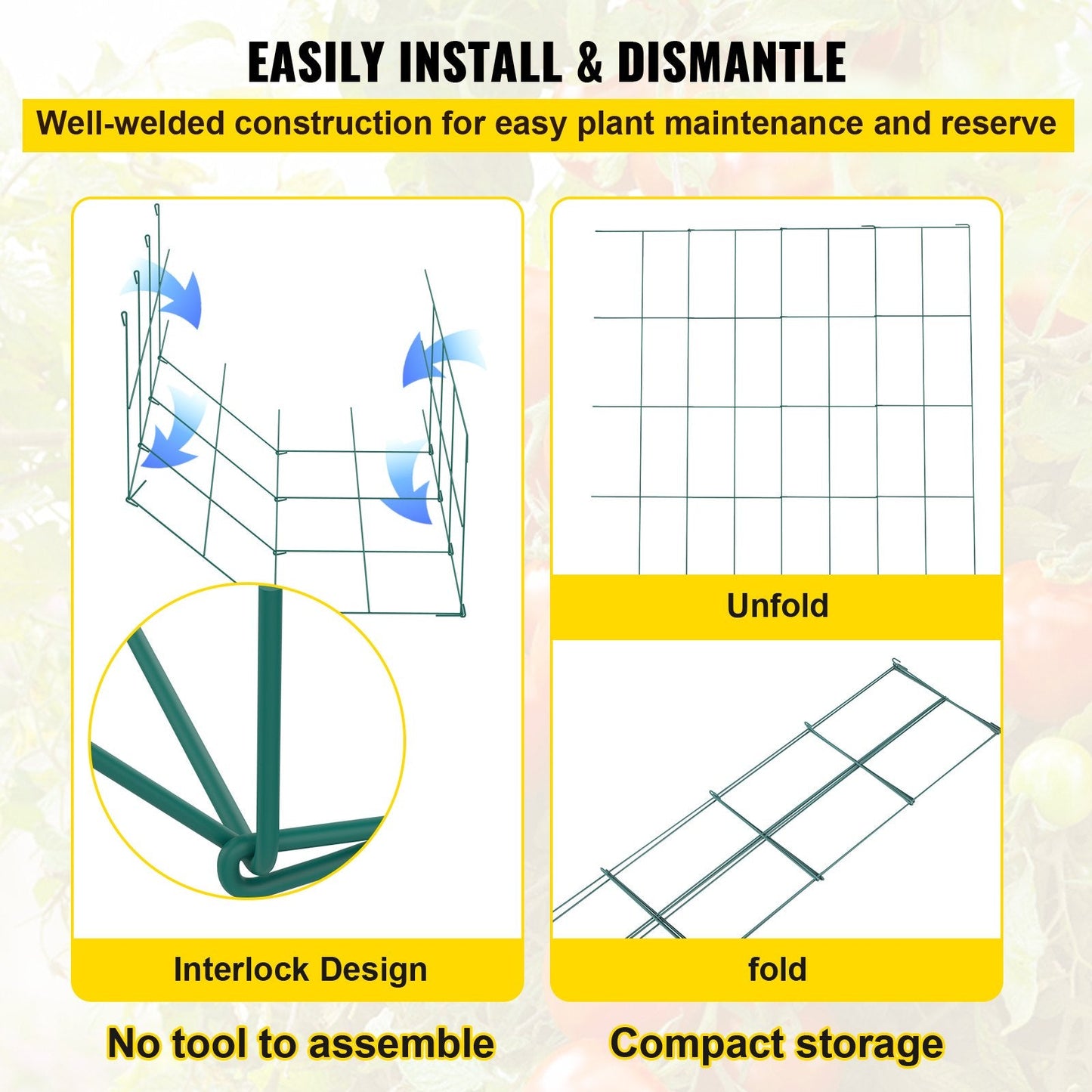 Pack of 5 Green Steel Tomato Cages, 0.3 x 0.3 x 1.17 m Plant Supports