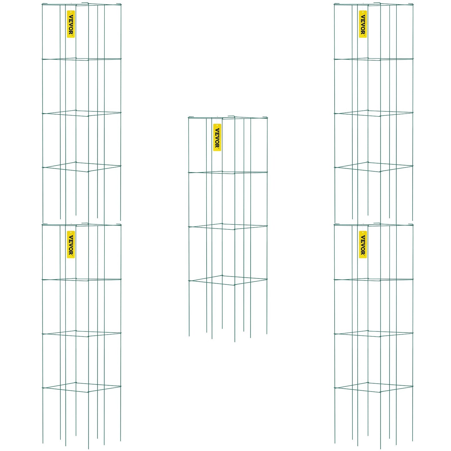 VEVOR Tomato Cages, 30 x 30 x 117 cm, 5 Packs Square Plant Support Cages, Green