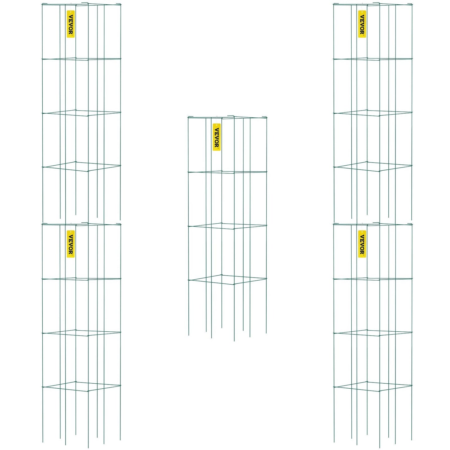 Pack of 5 Green Steel Tomato Cages, 0.3 x 0.3 x 1.17 m Plant Supports