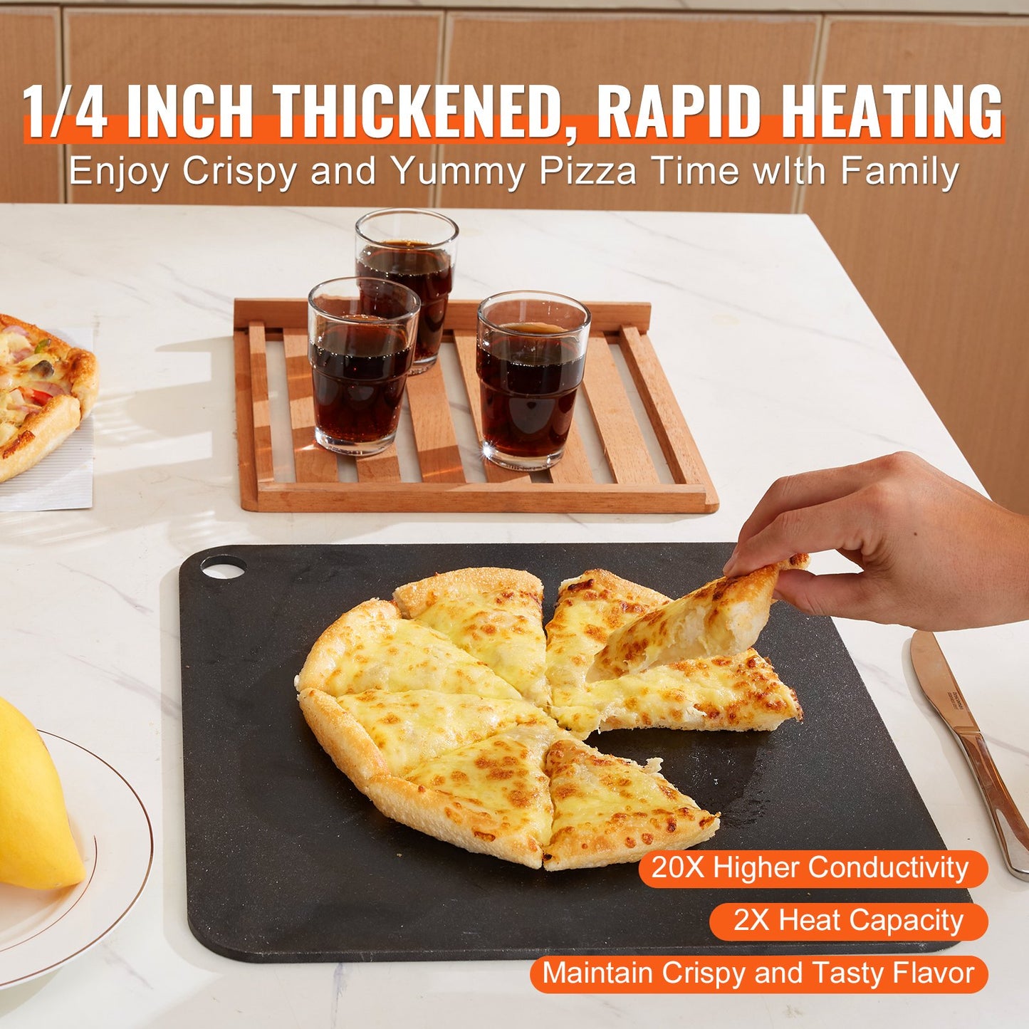 VEVOR Pizza Steel 14"x14"x1/4" Pre-Seasoned Carbon Steel Pizza Baking Stone