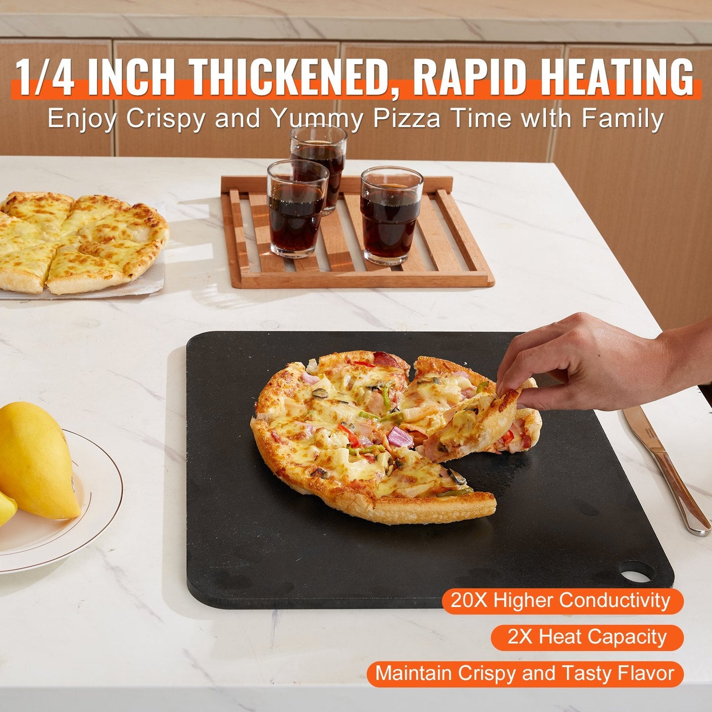 Pre-Seasoned Carbon Steel Pizza Baking Stone, 0.41m x 0.37m, 6.6 kg
