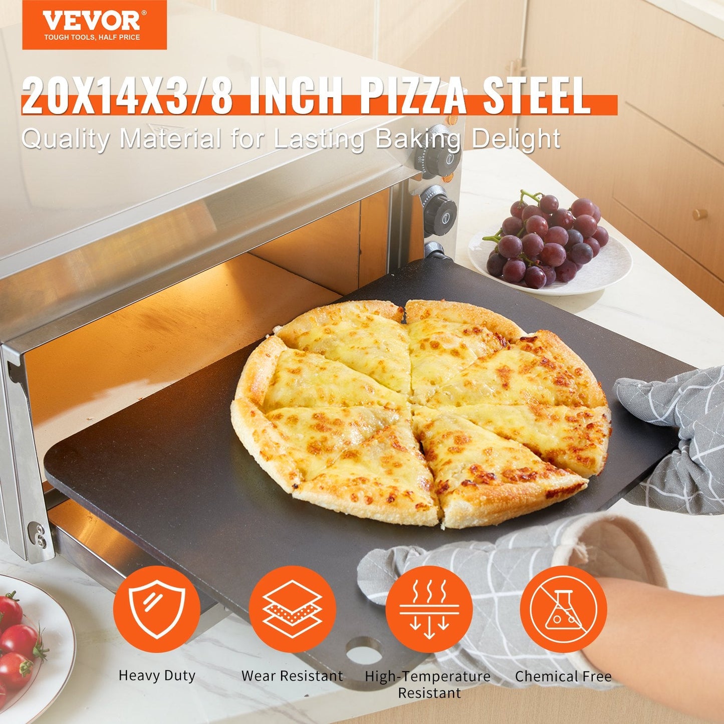 Pre-Seasoned Carbon Steel Pizza Stone - 0.5m x 0.35m, 13.2 kg
