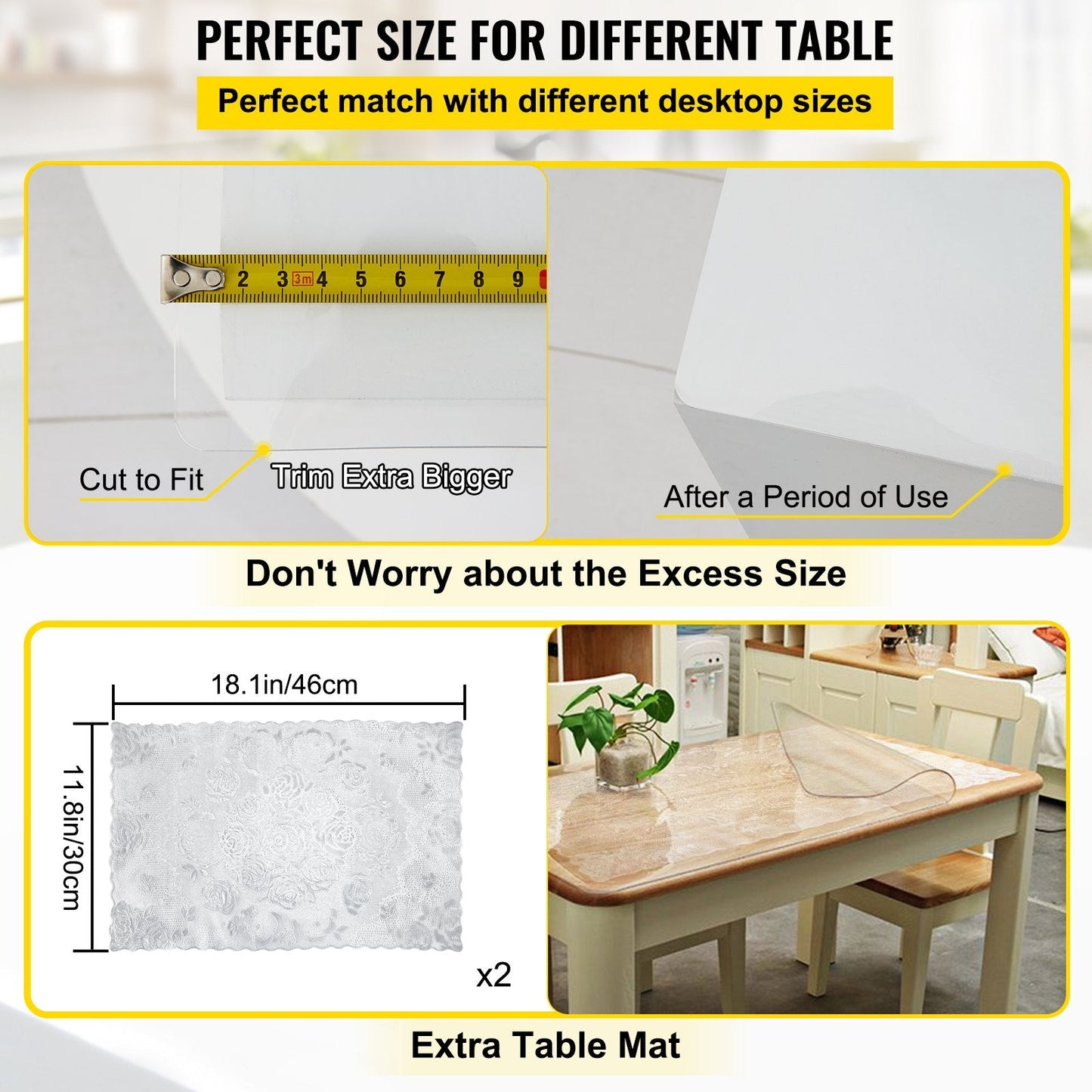 Clear PVC Table Cover, 0.9 x 1.5 m, 2 mm Thick, Waterproof and Easy to Clean