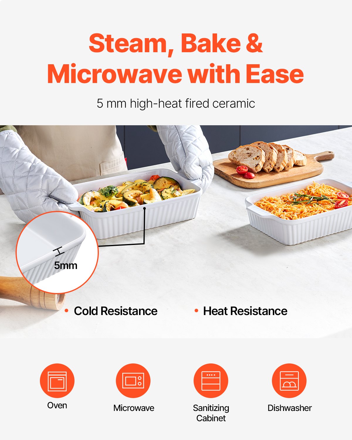 VEVOR Ceramic Baking Dish 2 Pieces Rectangular Bakeware Set Deep for Baking