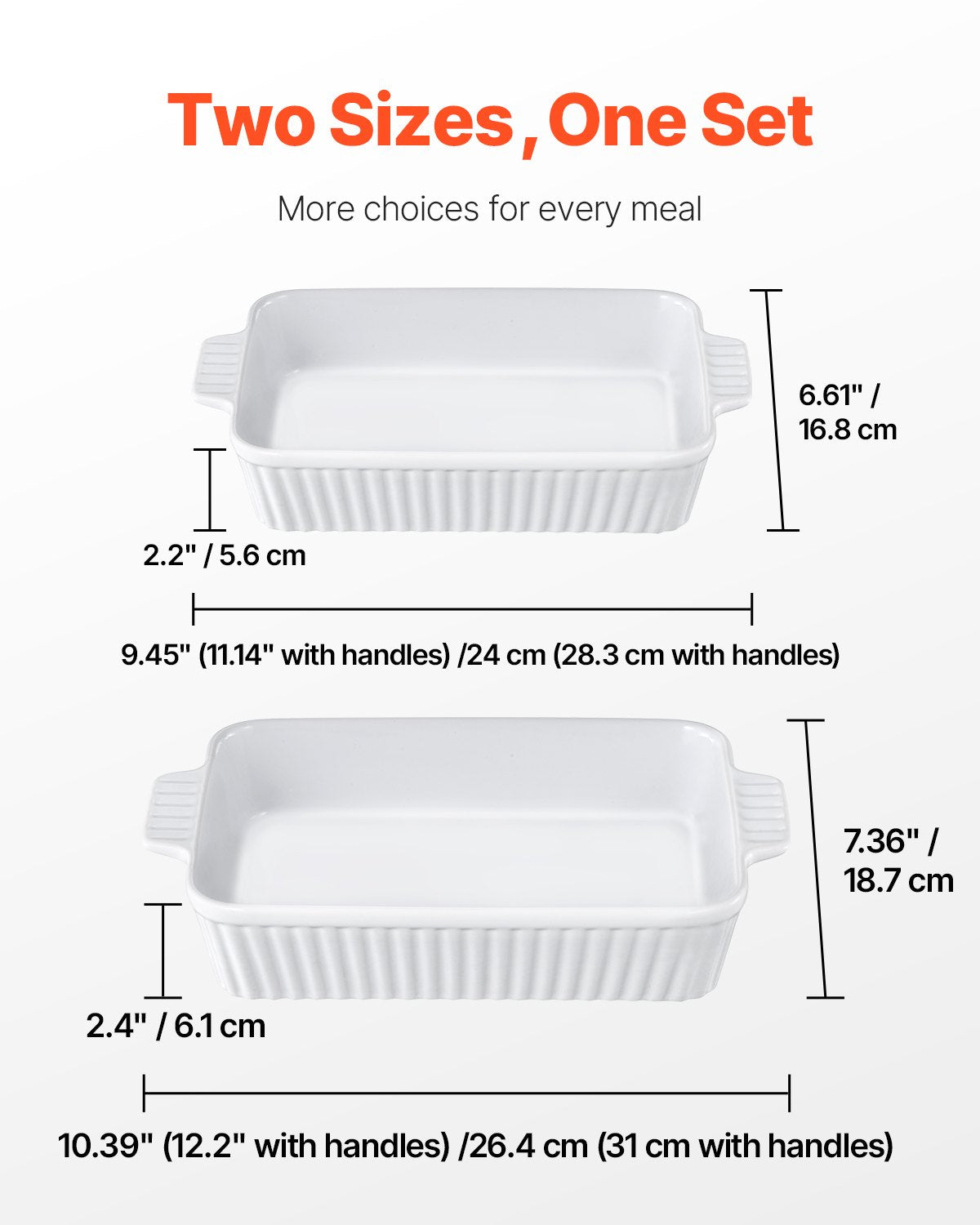 VEVOR Ceramic Baking Dish 2 Pieces Rectangular Bakeware Set Deep for Baking