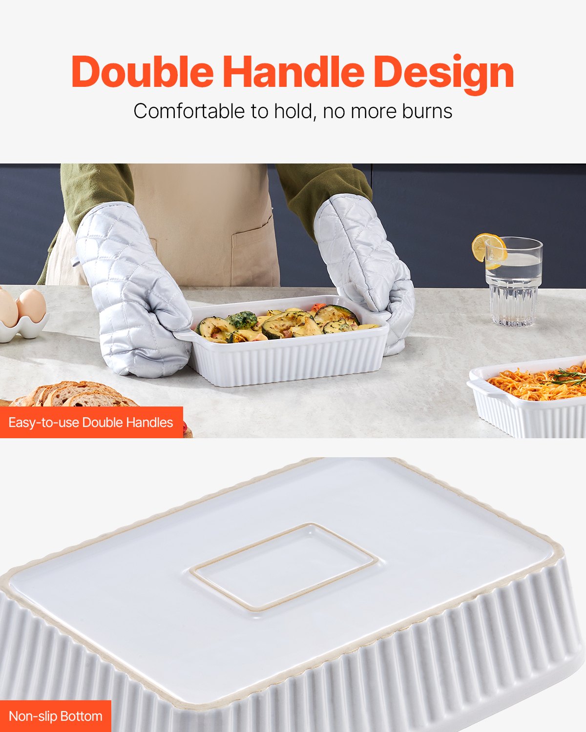 VEVOR Ceramic Baking Dish 2 Pieces Rectangular Bakeware Set Deep for Baking