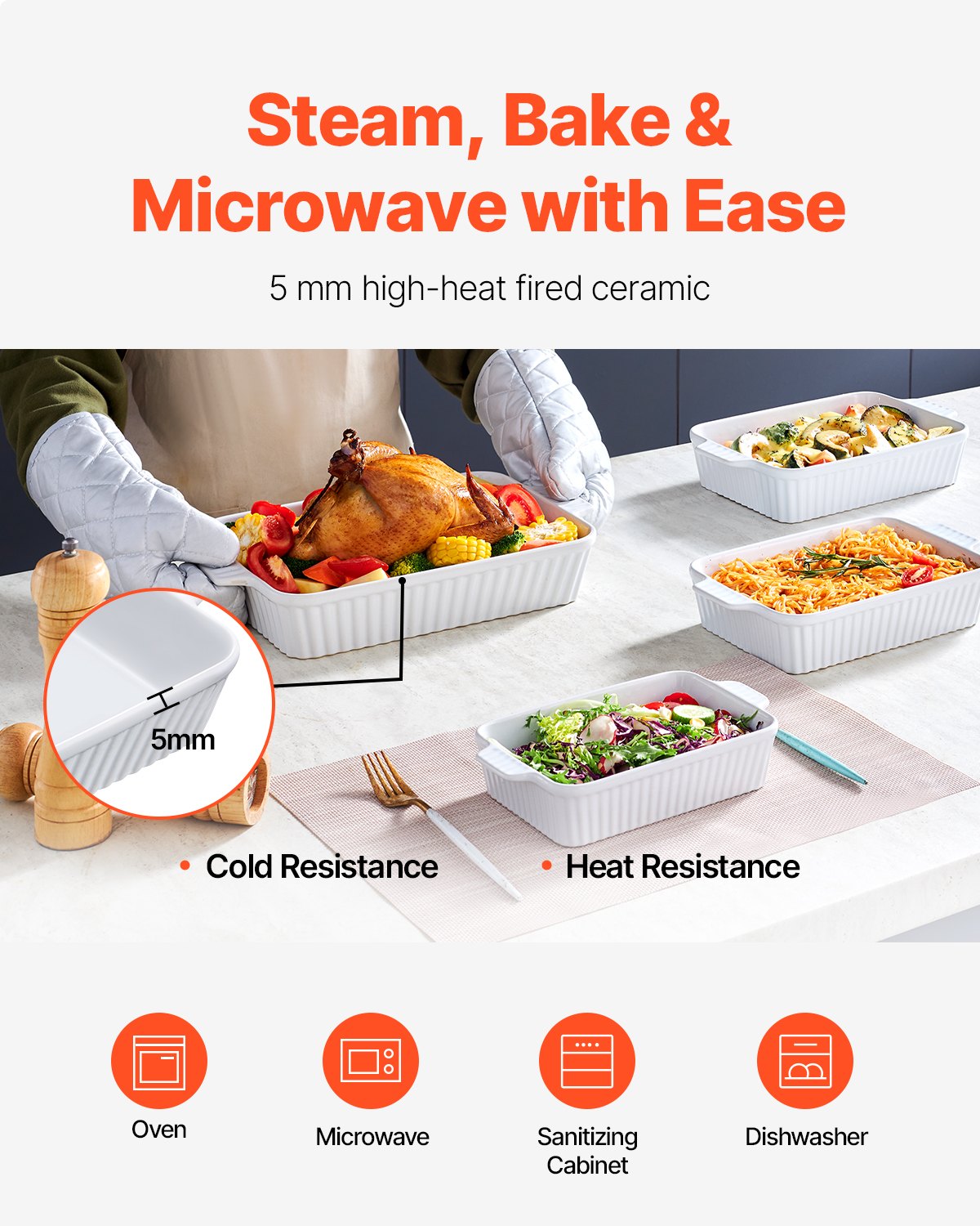 VEVOR Ceramic Baking Dish 4 Pieces Rectangular Bakeware Set Deep for Baking